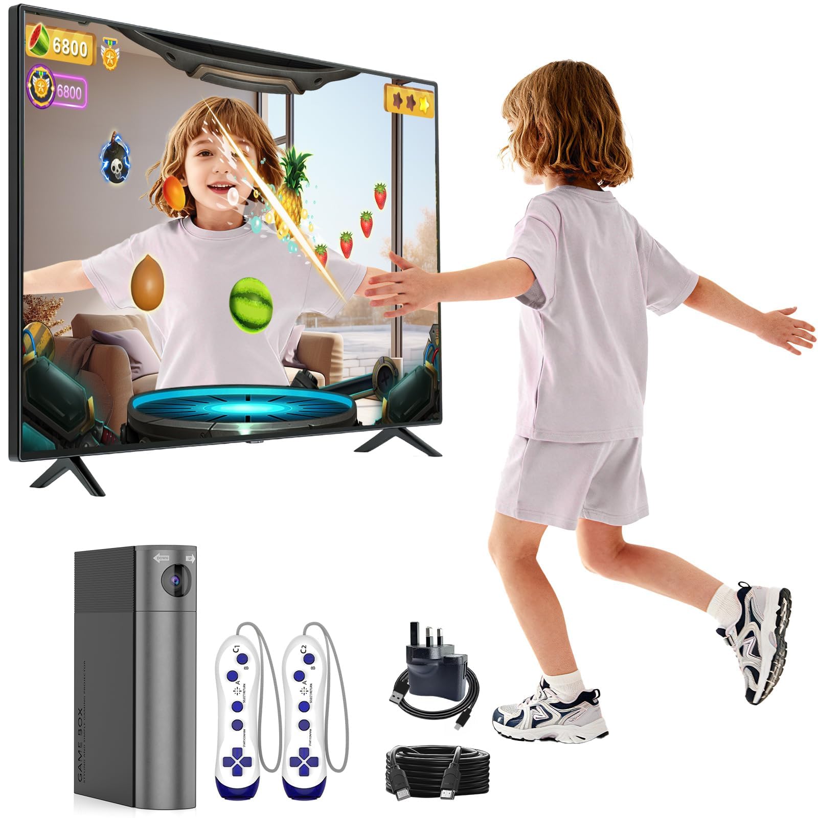 GREENTREEN AR Motion Game Console for Kids and Family: Plug and Play TV Video Game for Indoor Active Play Family Fun Parties - Gift for Boys Girls Ages 6+ (Grey and Black)