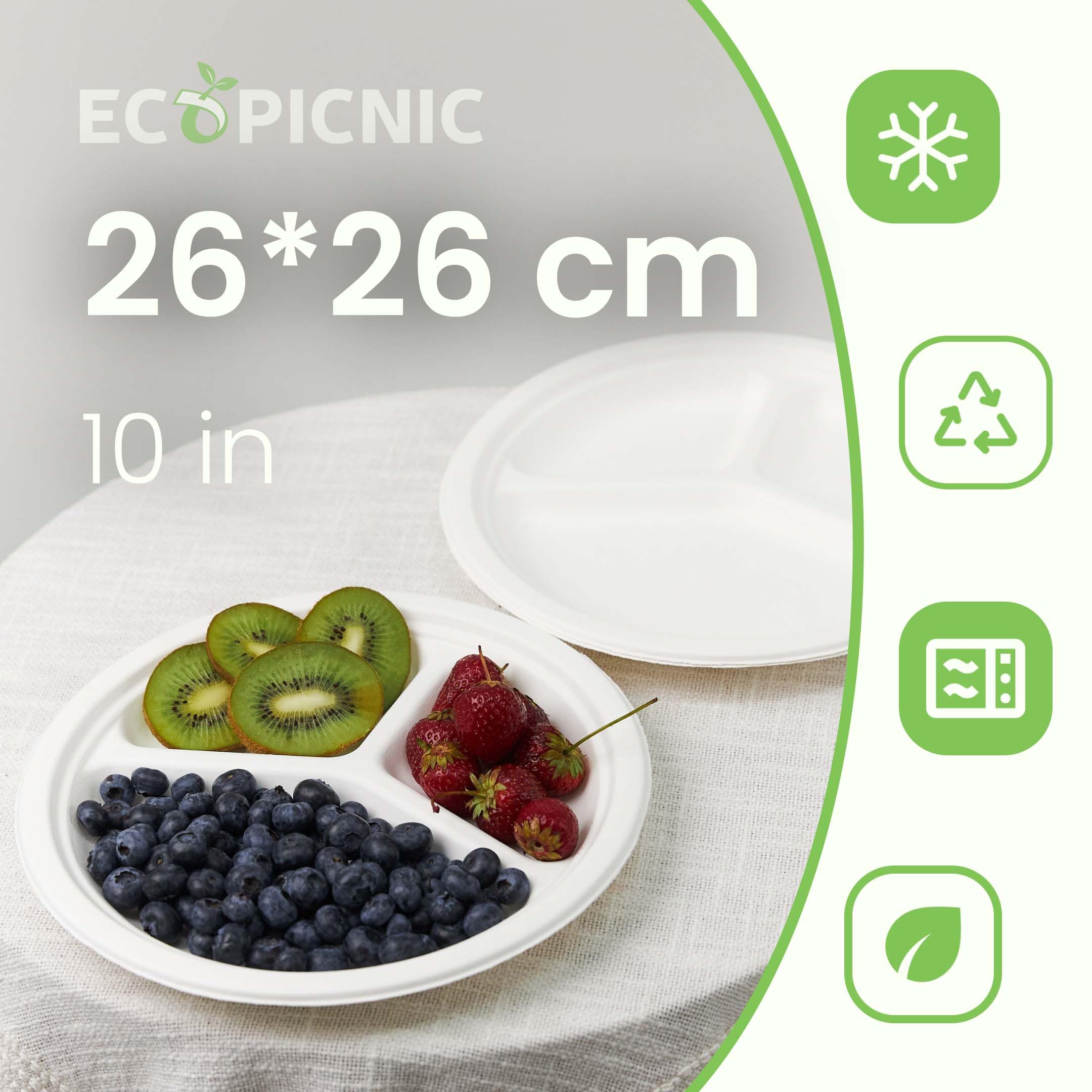 Platos de caña de azúcar de 3 piezas 261 * 26 mm (500 unidades/caja), plato desechable de caña de azúcar, cuenco ecológico desechable para platos calientes y fríos