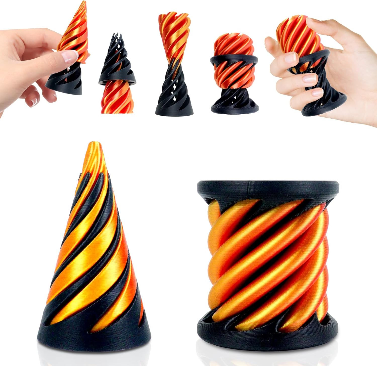 2 Pack Impossible Cone Pyramid Passthrough Sculpture Fidget Toys Adults, 3D Printed Spiral Cone Toys for Kids - Stress Relief Desk Toy, Impossible Spiral Anxiety Relief Toys Decoration for Desk