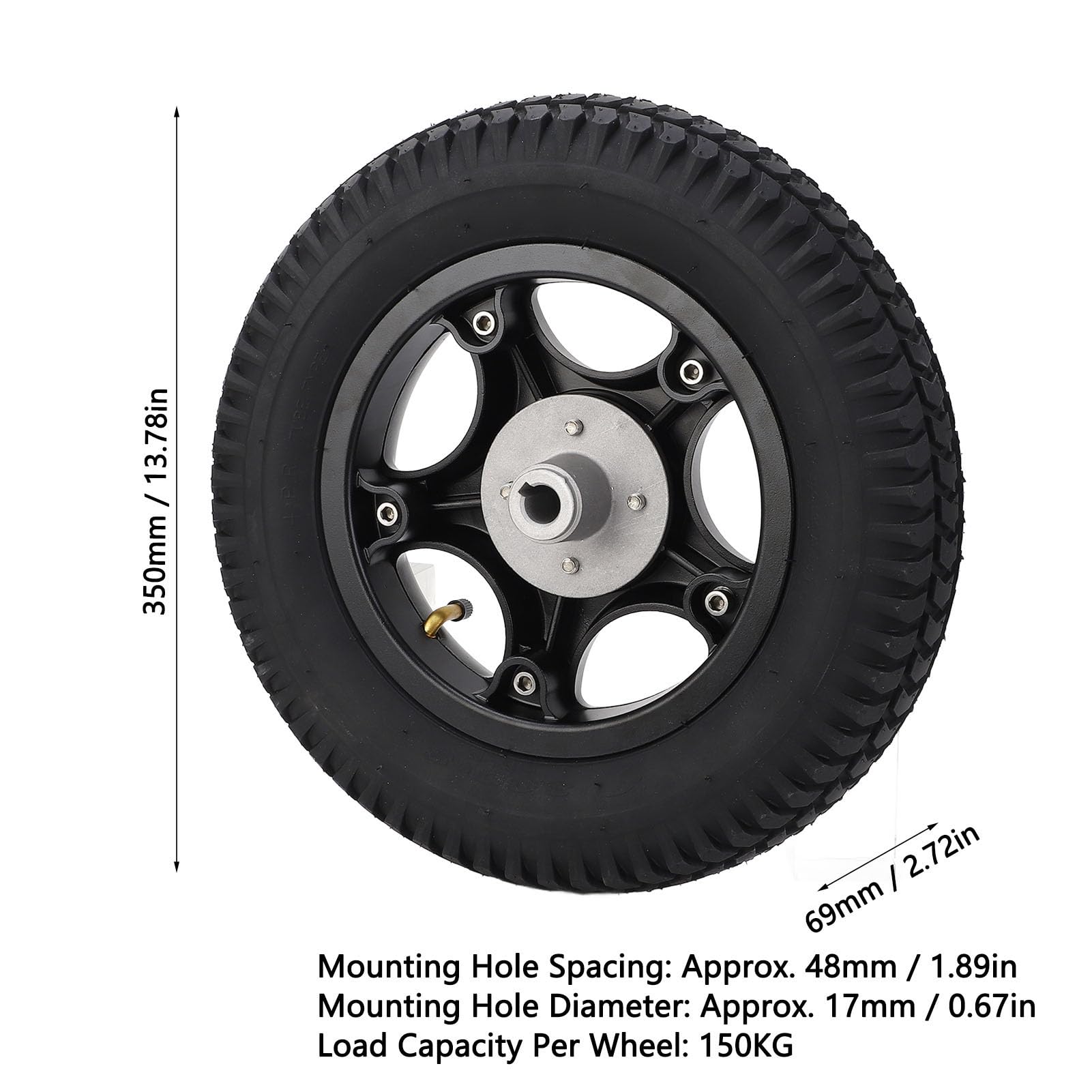 14-calowa Gumowa Opona o Dużej Nośności Antypoślizgowa Szeroko Stosowana 17mm Otwór Montażowy 150kg Łożysko ładunkowe 3, 00-8 Złącze do Wózka Ręcznego Wózek Ogrodowy