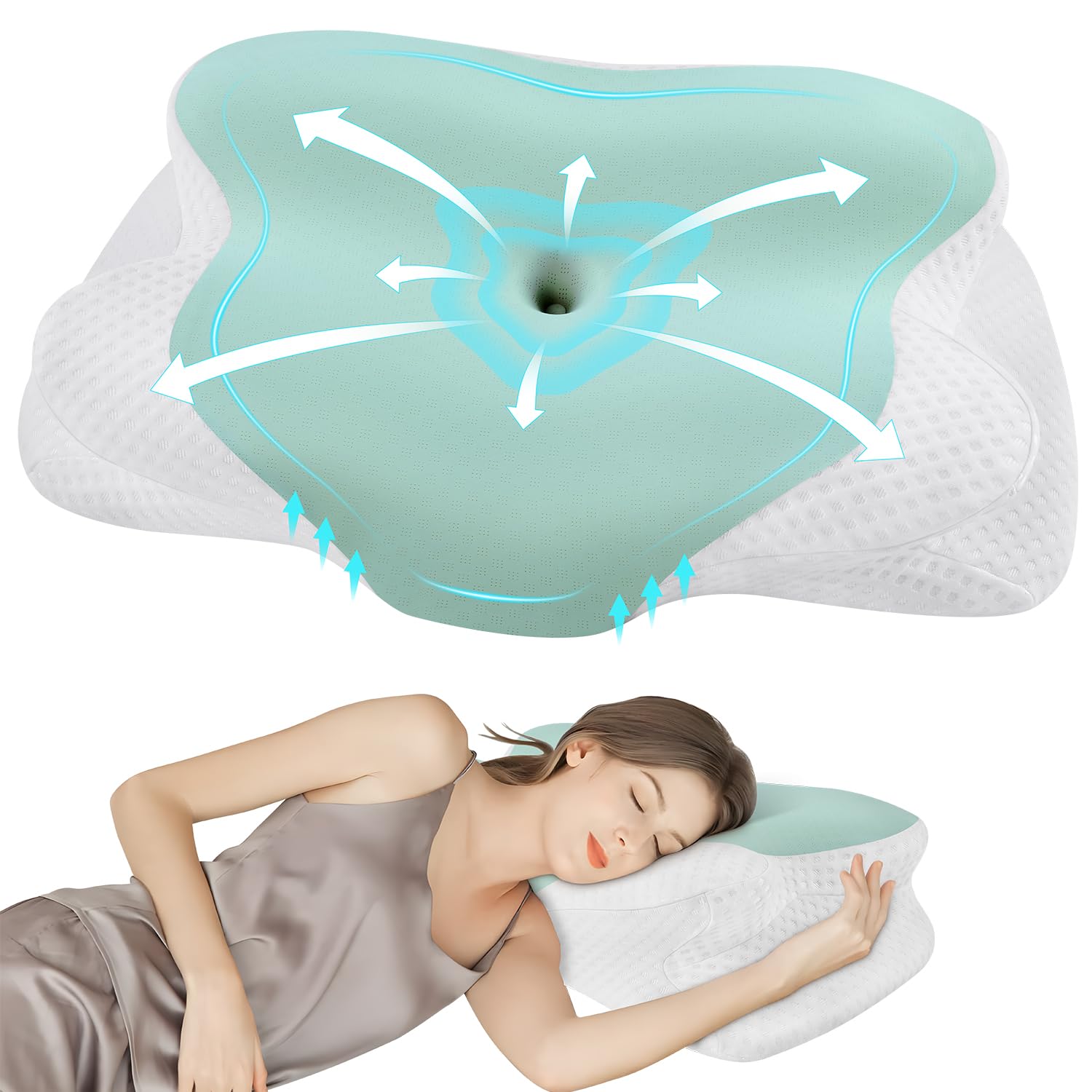 DONAMA Cervical Pillow for Sleeping, Contour Memory Foam Pillow for Neck and Shoulder Support, Ergonomic Neck Pillow for Side Back Stomach Sleepers, Bed Pillows with Cooling Pillowcase