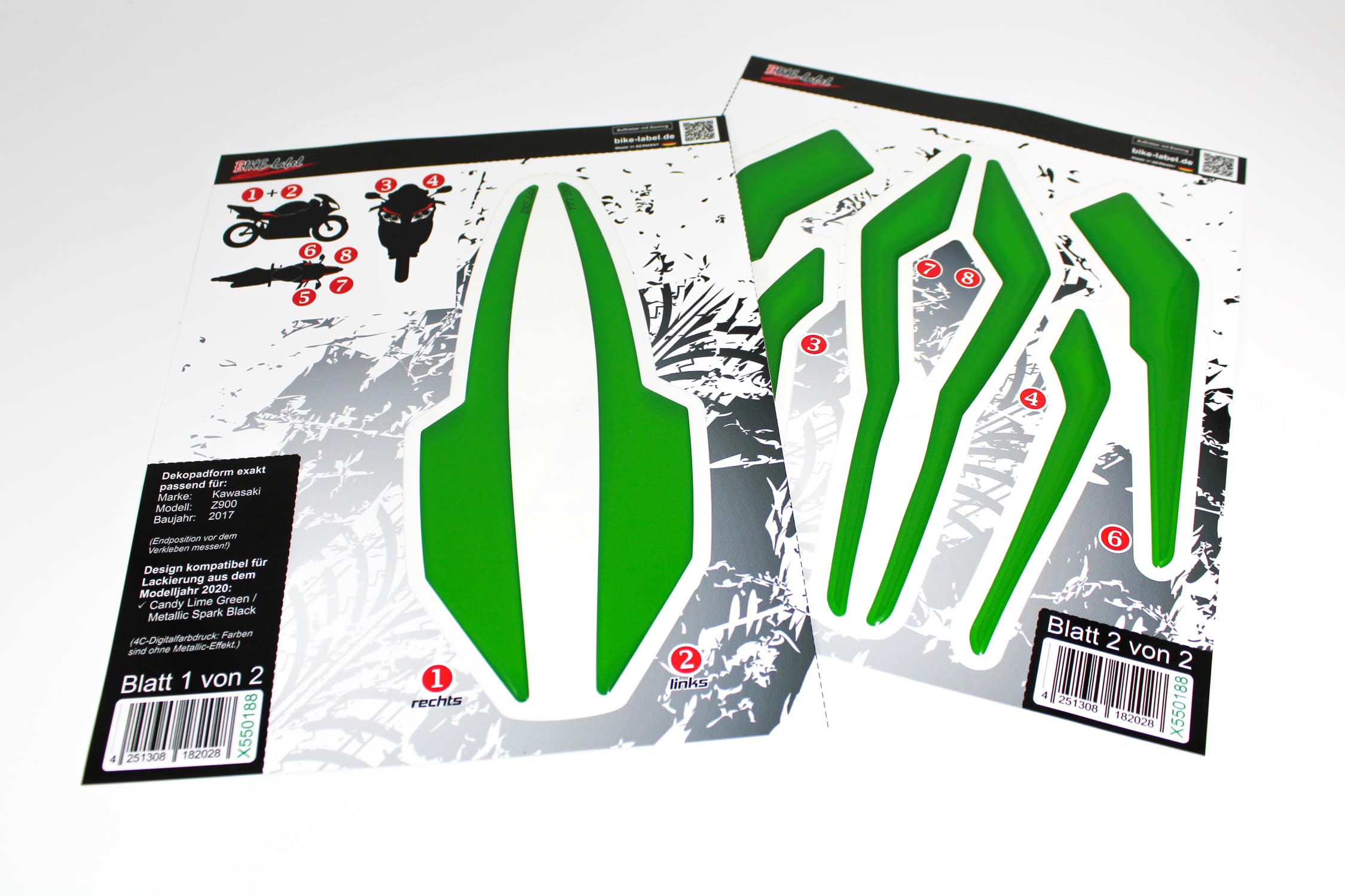 Tankpad Grafikkit Frontmaske Schutzblech Sitzbank kompatibel für Kawasaki Z900 grün X550188