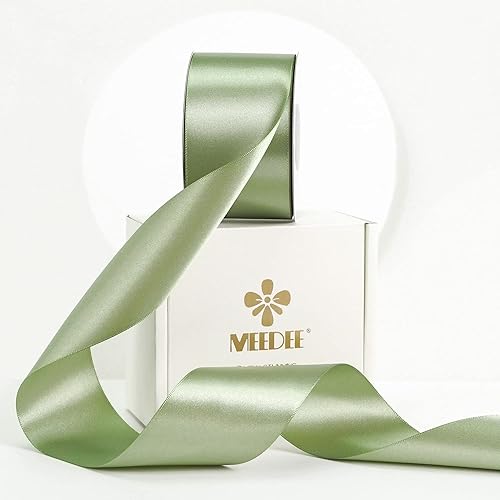 MEEDEE Cinta de satén de musgo primaveral de 2 pulgadas, cinta de satén de doble cara Lux de 25 yardas, cinta de satén de seda para envoltura de