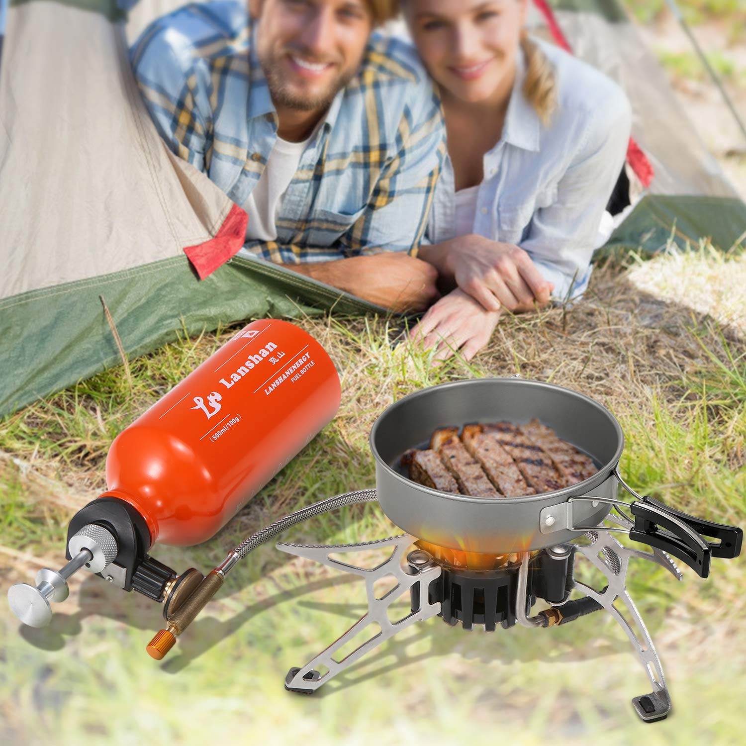 Fornello a gasolio multiuso da campeggio per esterni con bombola da 500 ml per benzina e parabrezza per fornello da campeggio a 9 piastre per alcool diesel