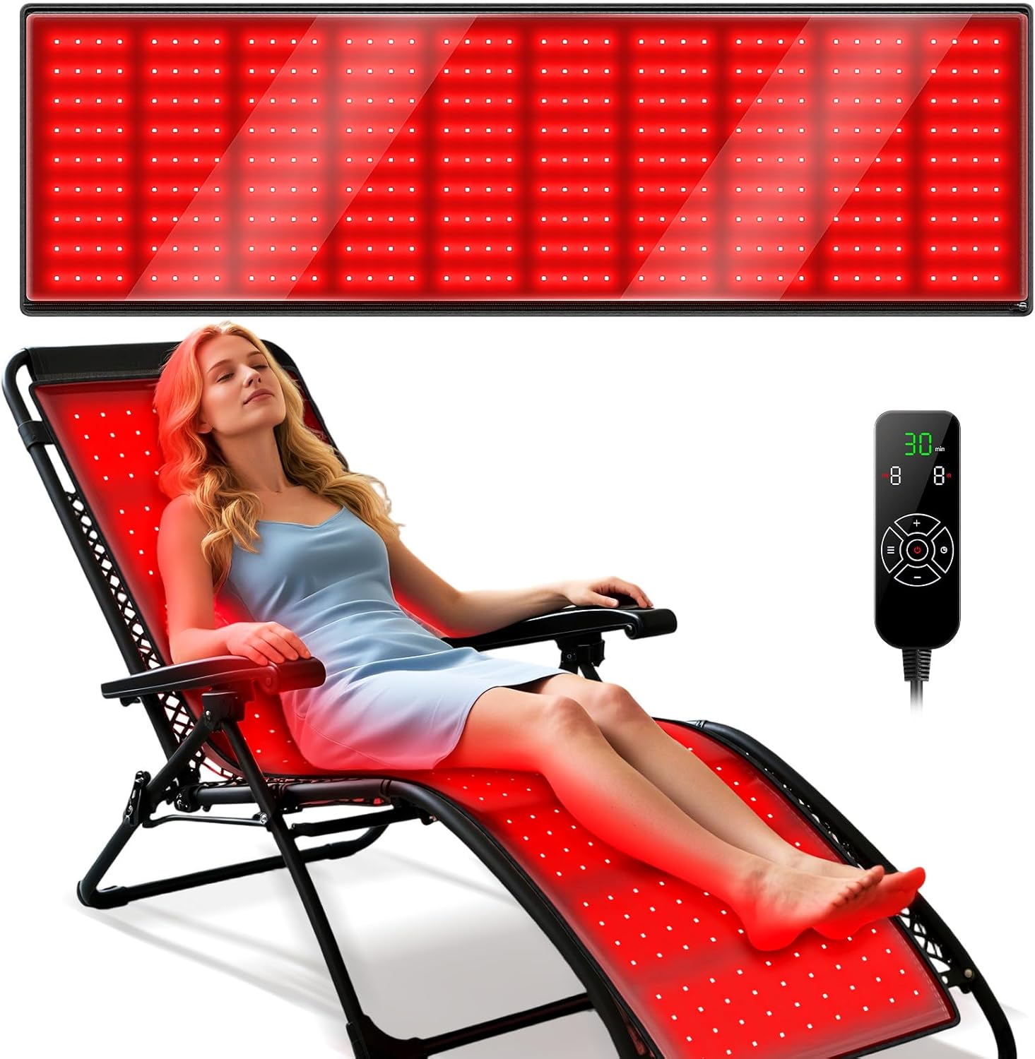 Red Light Therapy Mat with Lounge Chair, Infrared Light Therapy 660nm 850nm Full Body Blanket + Folding Reclining, 90°~170° Red Light Folding Chair, for Pain Relief, Outside, Nap. Support 440 LBS