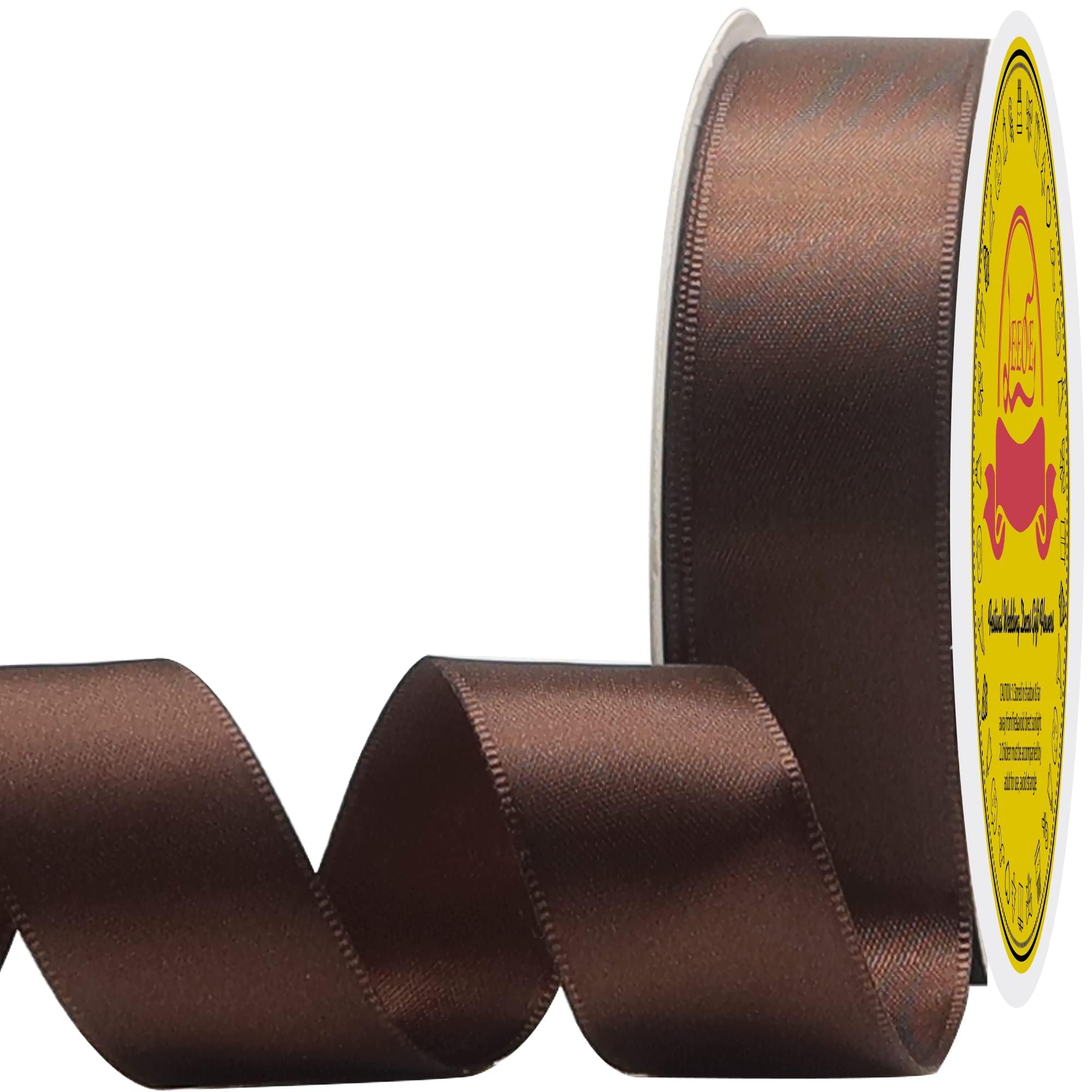 Double Face Brown Satin Ribbon 7/8 inch X 25 Yards Polyester Brown Ribbon for Gift Wrapping Very Suitable for Weddings Party Invitation Decorations and More