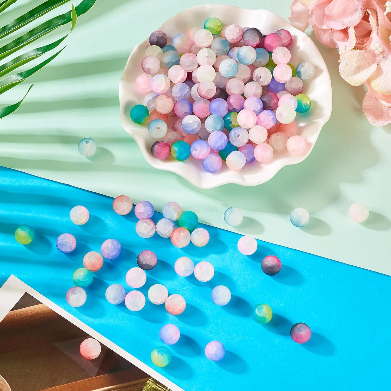 200 Pcs Frosted Glass Beads 10mm Crystal Round Crackle Beads Two Tone Glass Loose Spacer Beads for Bracelets Necklaces Earrings Jewelry Making DIY Crafts - Image 6