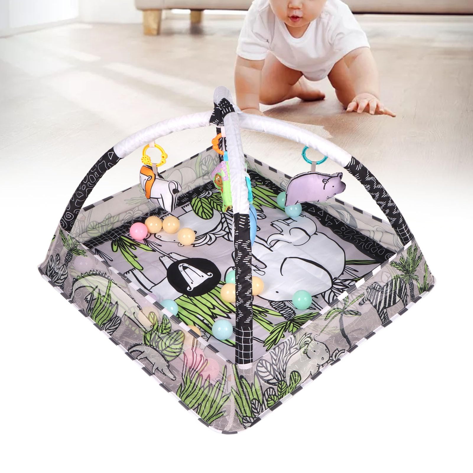 Cryfokt Tappetino da Gioco per Palestra per Bambini con Motivo Prateria Selvaggia, Palestra Multifunzionale per attività Sicure per Neonati, Spazio di Gioco Confortevole per la Casa, Include 18