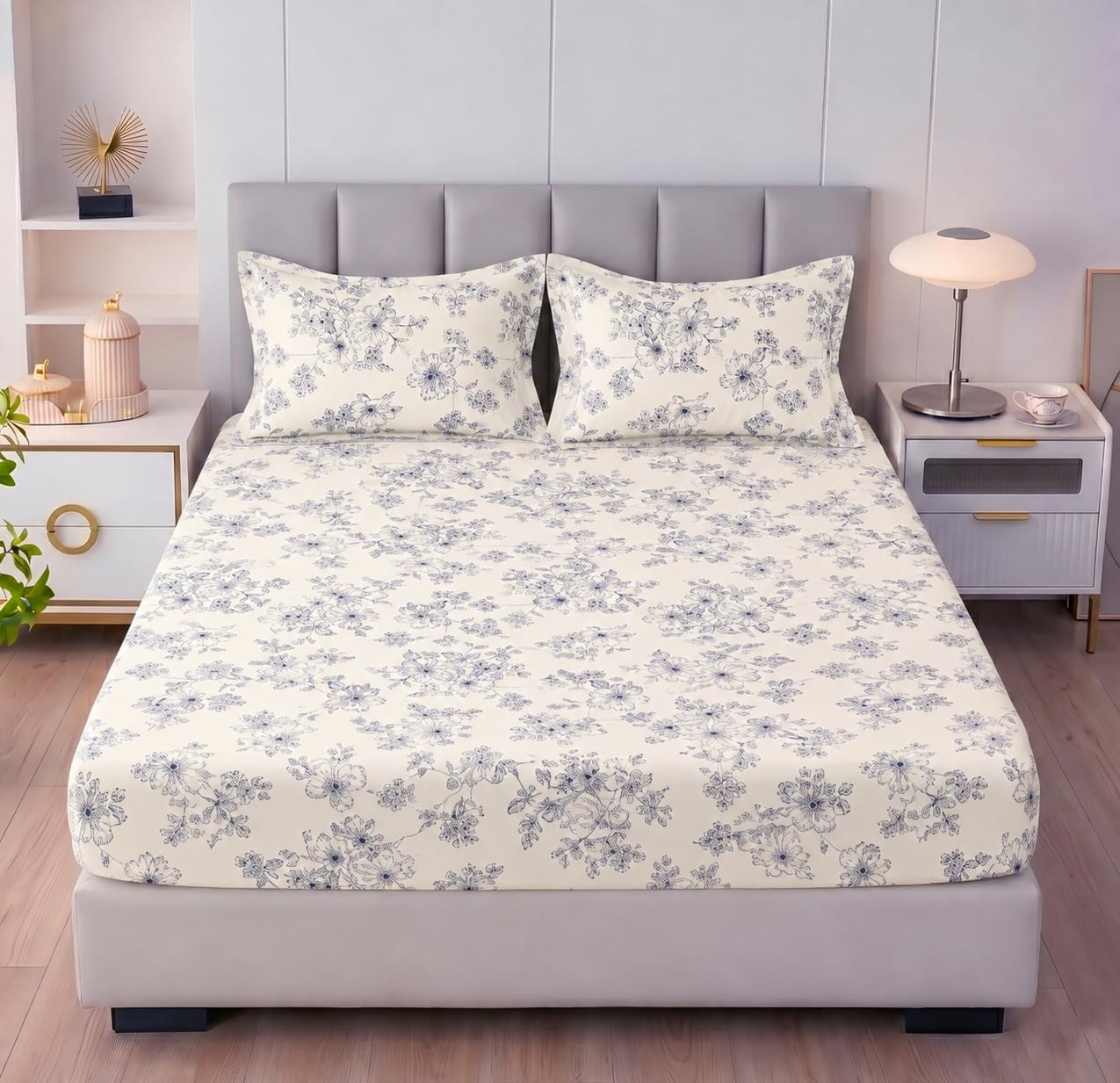 VAS COLLECTIONS 240 TC Premium Double Bed Fitted Bedsheet, Soft Comfortable Stretchable Mattress Sheet with Elastic Fitted Corners, Durable Easy Care, 72 x 72 + 10 Inches (183x183+25 cm) - Cream