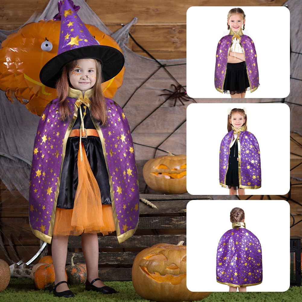 Kinder Halloween Kostüm, Zauberer Kostüm Kinder, Wizard Cape Witch Umhang mit Hut, Kinderkostüm Hexenhut Faschingskostüm für Karneval Fasching Cosplay Junge Mädchen