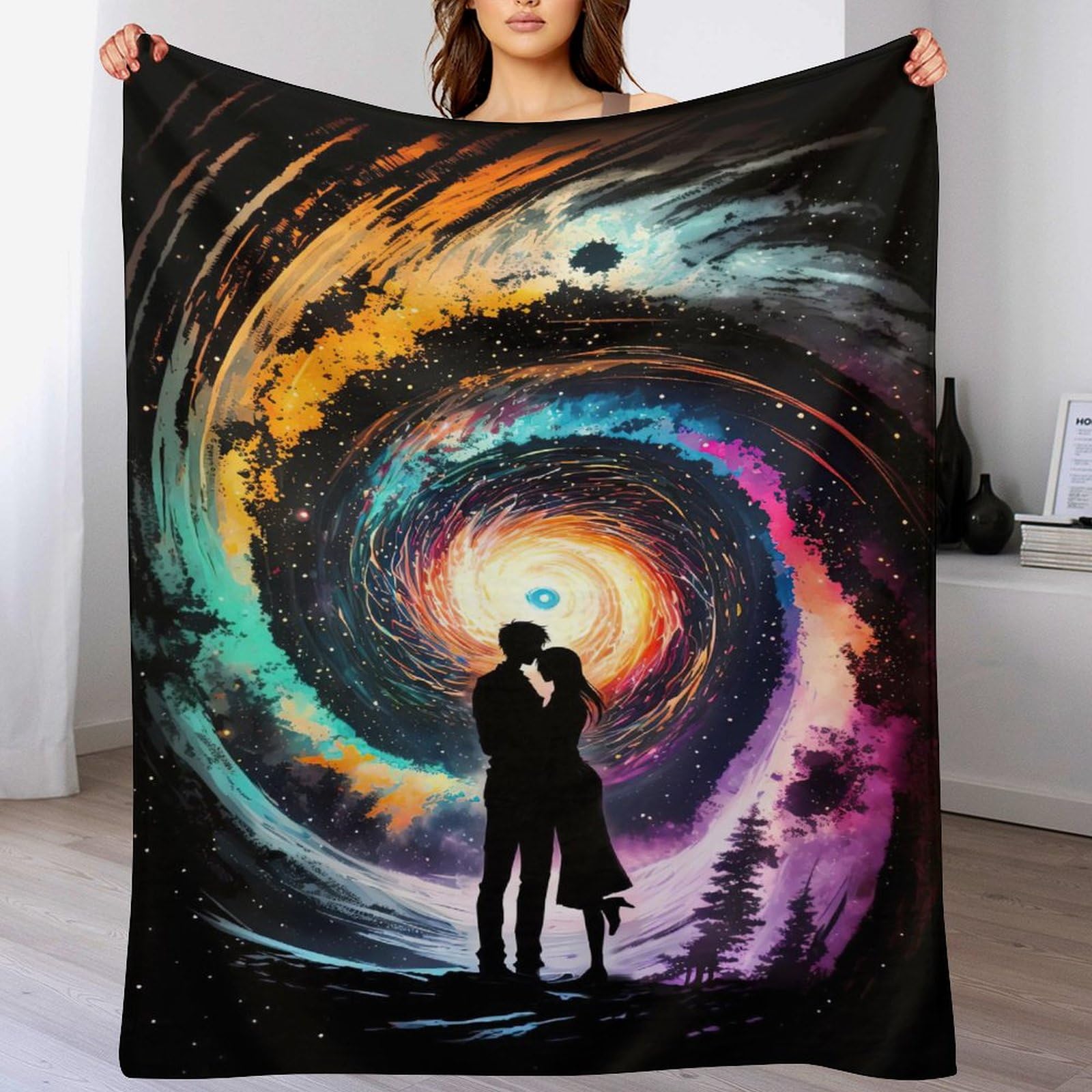 PAZZK Love of Galaxy Blanket Throw Bedspread Soft Fluffy Warm Light Flannel Fabric Design for Duvet Cover Quilt Rug | Perfect for Adults Or Children's Gifts(100×130cm) — image 1