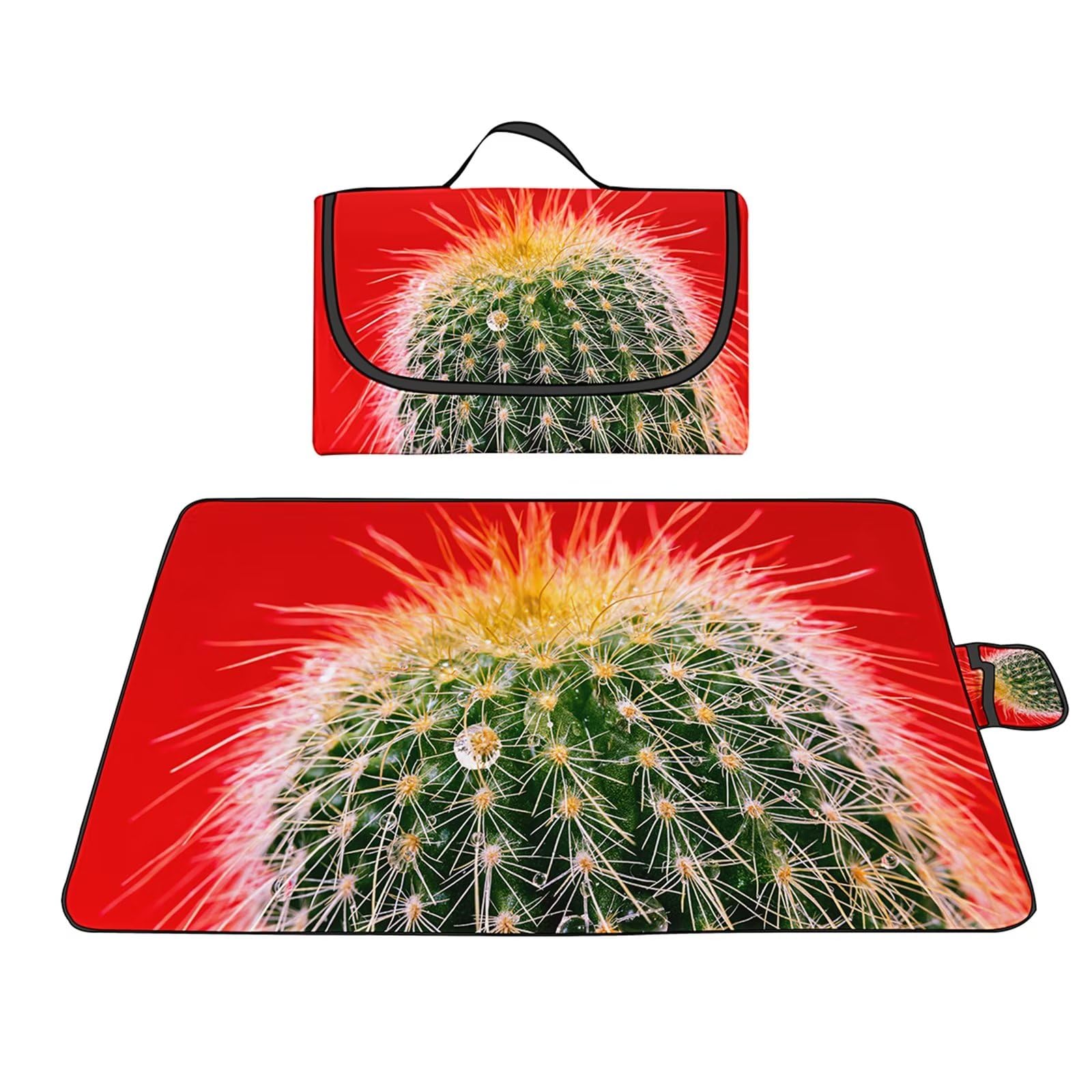 Couverture Pique-nique Imperméable 180x200cm,Couverture Plage Extérieure XXL Tapis de Plage,Boule de cactus rouge Camping Couverture étanche Pique-nique avec Poignée pour Camping Randonnée Parc Plage