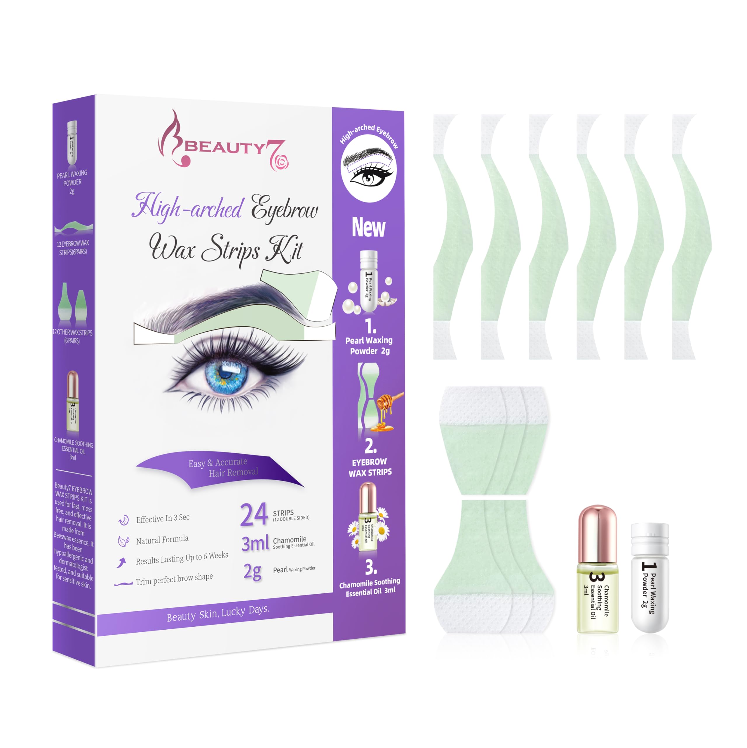Bandas de Cera Fría Depilatoria para Depilación Facial de Cejas, Fórmula de Cera para Pieles Sensibles, 24 Tiras de Cera con 3ml Aceite Esencial