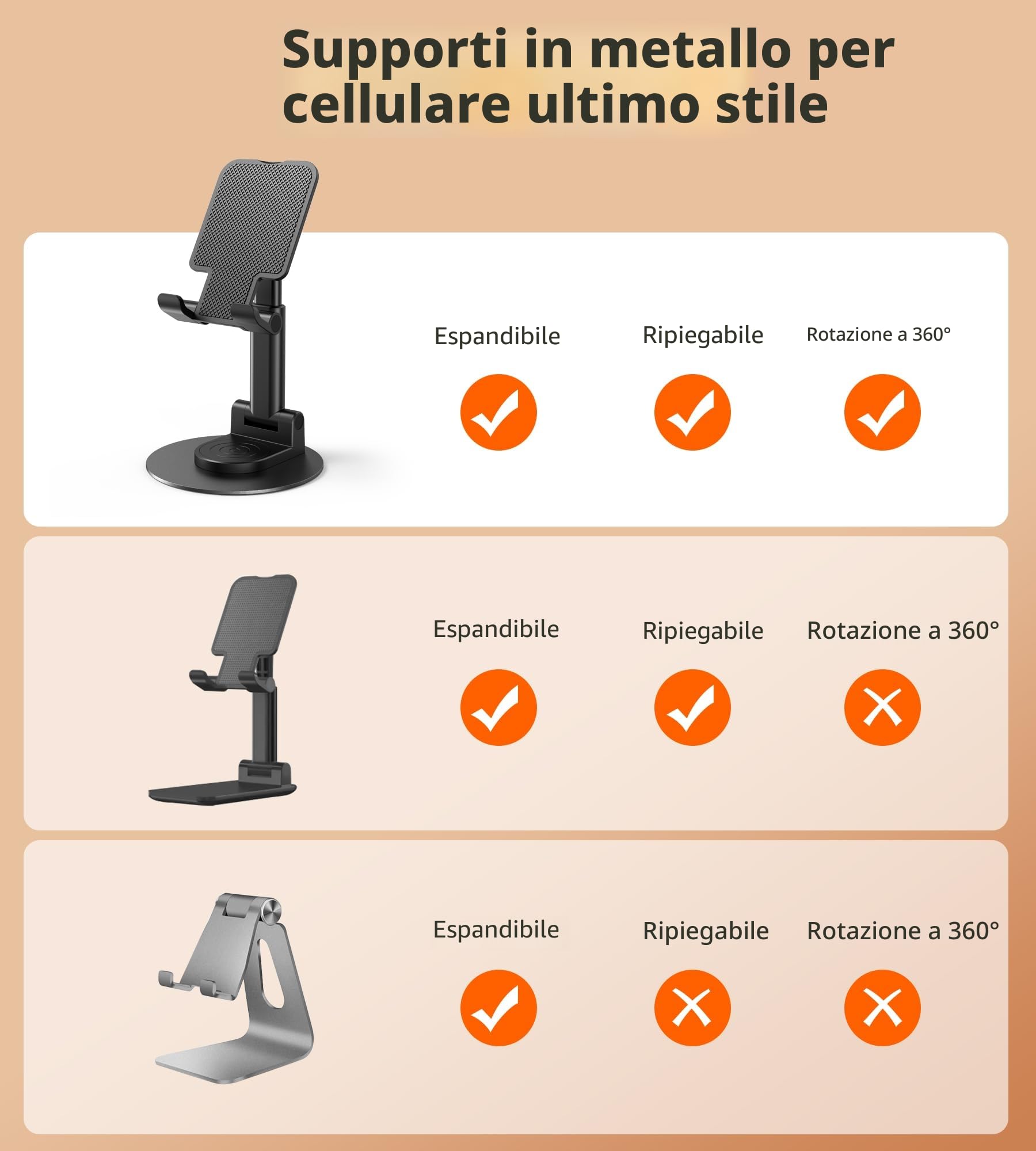 BHHB Supporto Telefono Regolabile, Supporto regolabile per cellulare Pieghevole, Angolo e altezza Supporto telefonico regolabile Compatibile con tutti i telefoni cellulari (Nero)