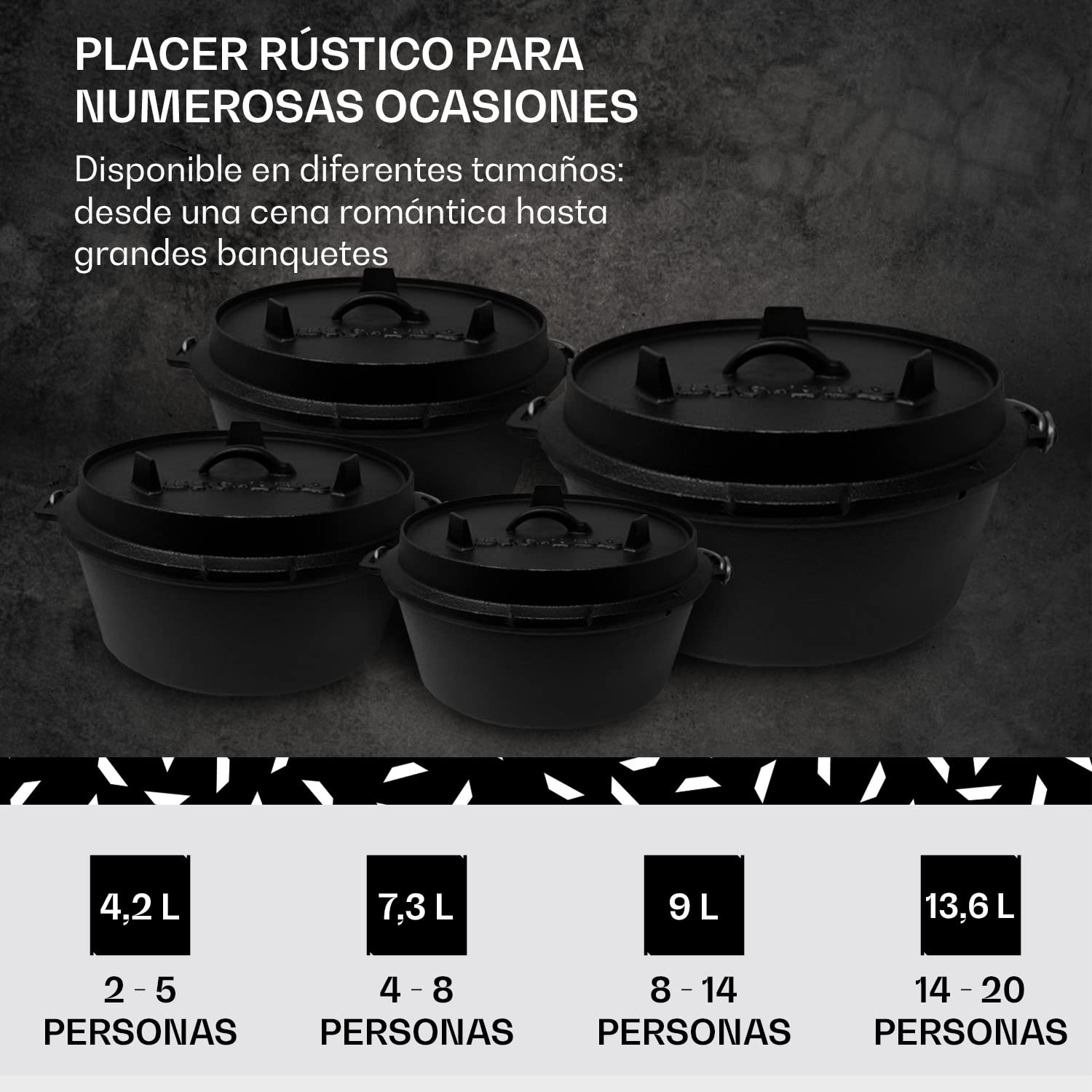 Big-BBQ - Cacerola de acero fundido, hierro fundido, negro, 12er - 9.0qt