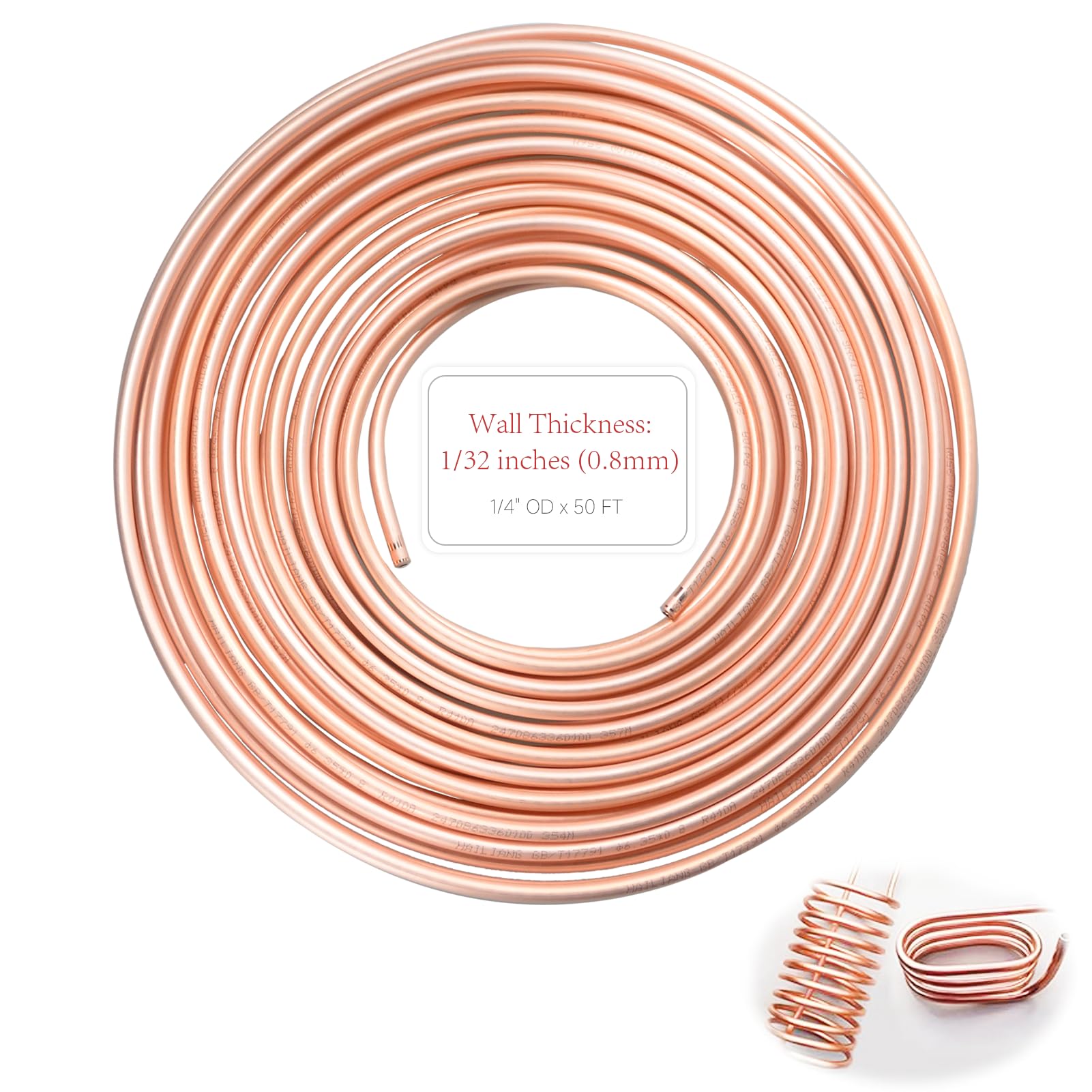 99.9% Copper Tube 1/4" OD x 3/16" ID 50 Ft, Tube Wall: 1/32", Refrigeration Seamless Round T2 Pure Copper Tubes, Soft Coil Copper Tubing, Used In Refrigerators, Air conditioners, DIY project...