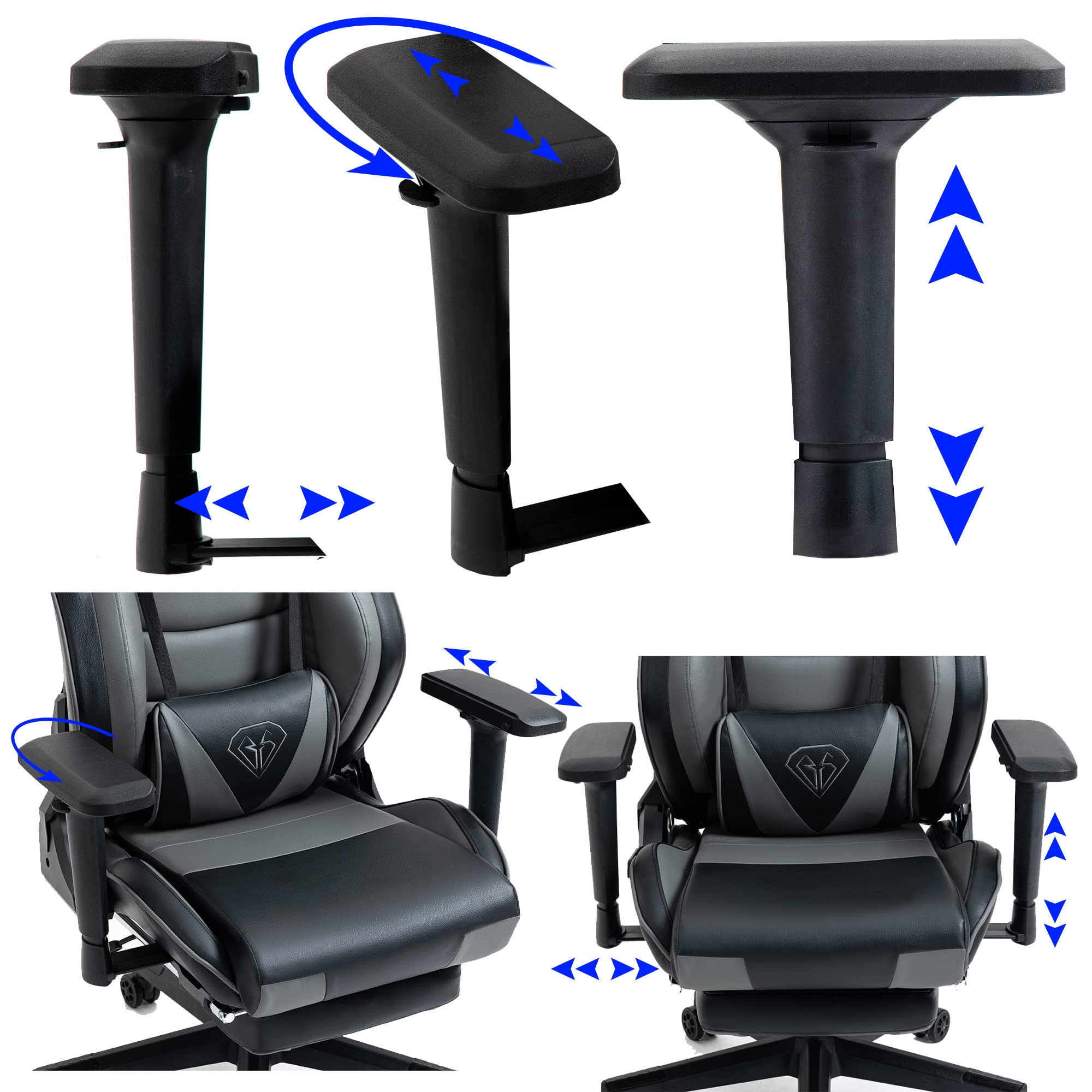 Sedia da gaming Chair Racing con seduta sportiva e braccioli ergonomici 4D, colore: grigio scuro/grigio chiaro