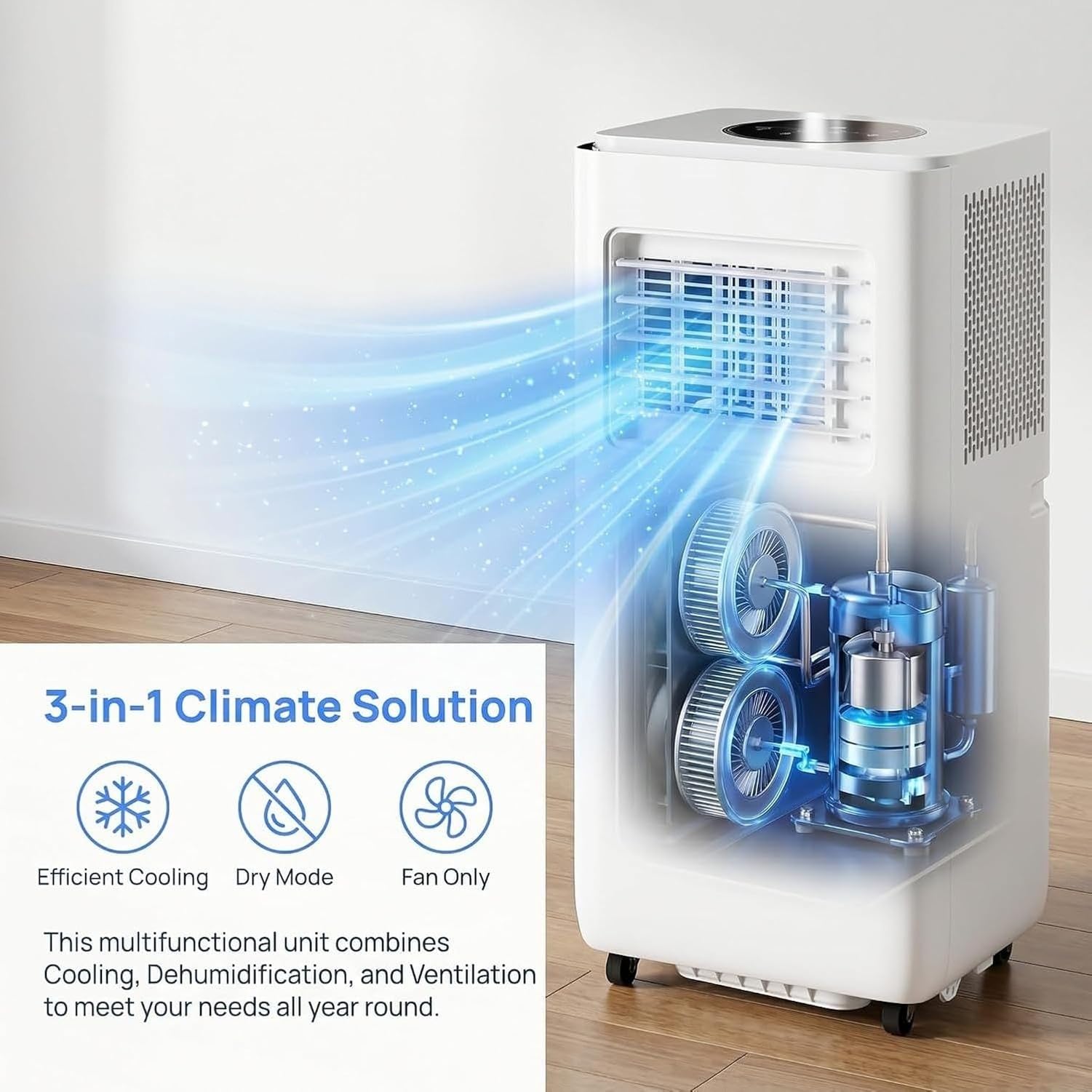 Aire Acondicionado Portátil 14000 BTU Mando a Distancia Temporizador 24H Enfría hasta 28 m² Oscilación 2 Velocidades para Hogar Oficina y Dormitorio, 14000 Btu, 14000 BTU