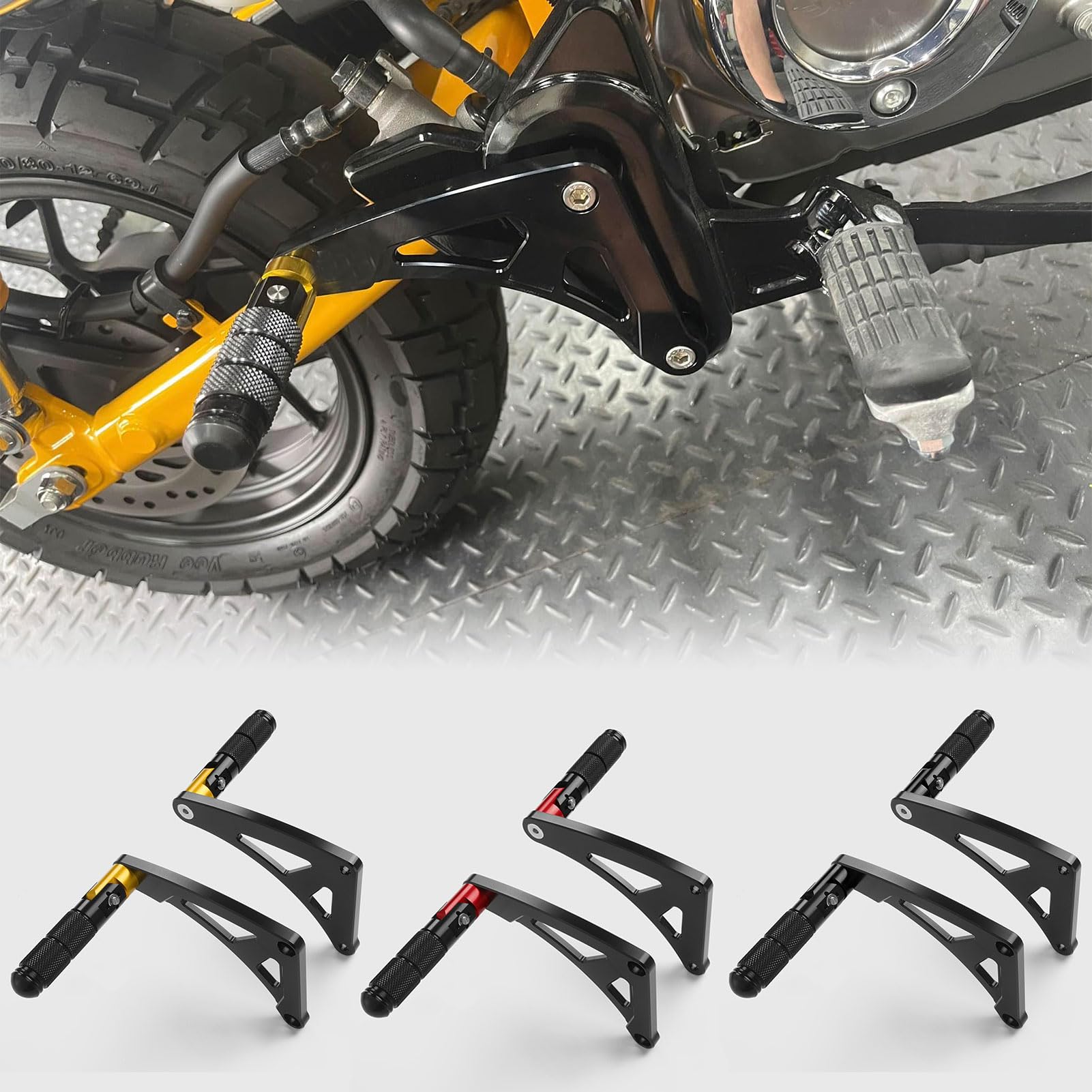 WOOGA Motorrad Erweiterter Beifahrer hinten umklappbar CNC Fußstützen Fußrasten Fußrasten Pegs Pedale Für HO&N&DA Monkey 125 / Z125 2018-2025 (JB02/JB03) (A-Stil–Gold)