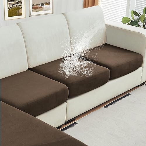 Miniatura 44 de NAISI Fundas de cojín impermeables para sofá, tela de terciopelo grueso, lavables, 3 piezas, fundas individuales para sofá modular con parte