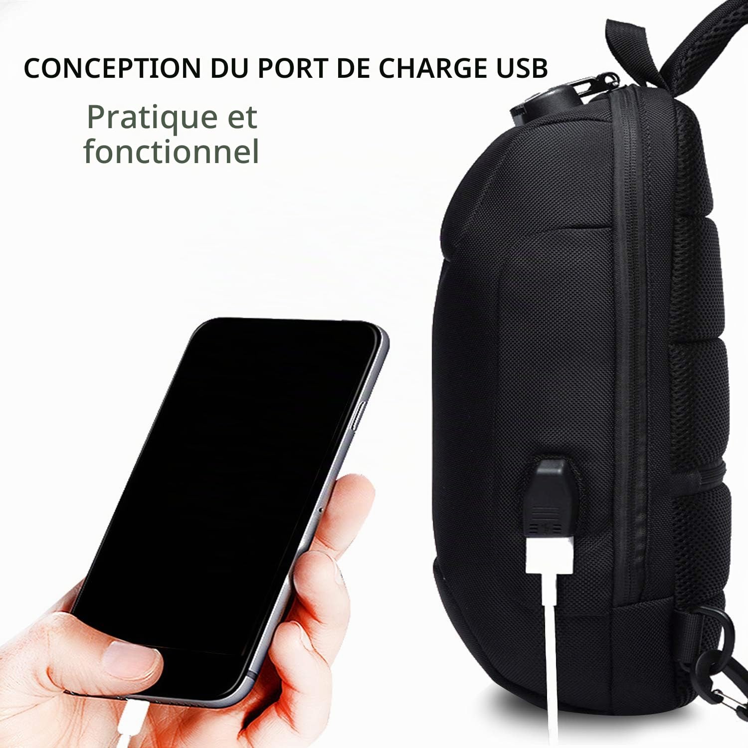 FANDARE Nouveau Sac de Poitrine Anti-vol Sac d'Epaule Sacoche Homme avec Verrou Mot de Passe,USB,Réfléchissante Sac Bandoulière Imperméable Sling Bag pour Cyclisme,Camping,Voyage Polyester