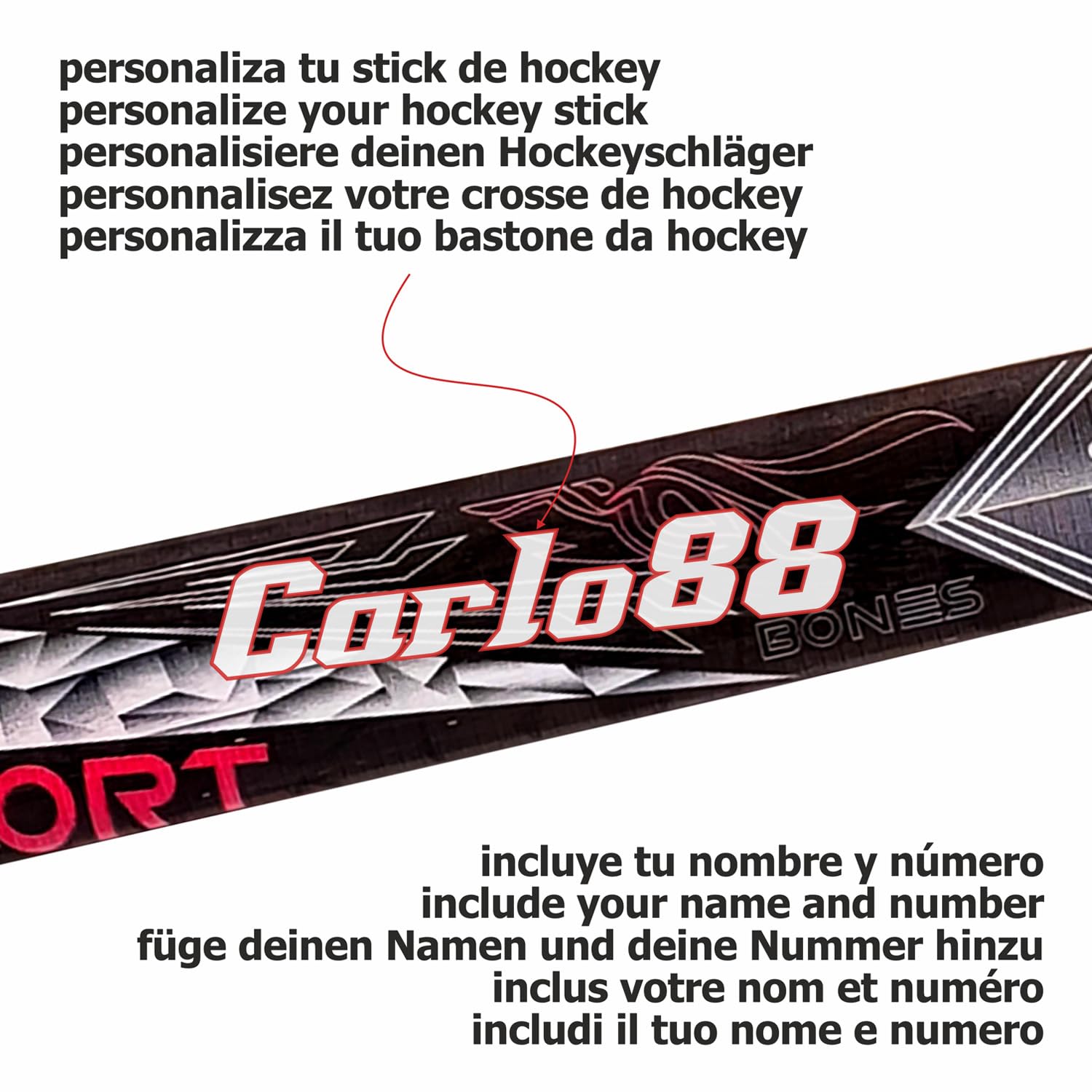 Stick de Hockey Patines ETISPORT Bones diseño Exclusivo. Pídelo en la versión y dureza Que te guste: Starter, Light, Medium, Hard. Exhibe tu Estilo. (Light)
