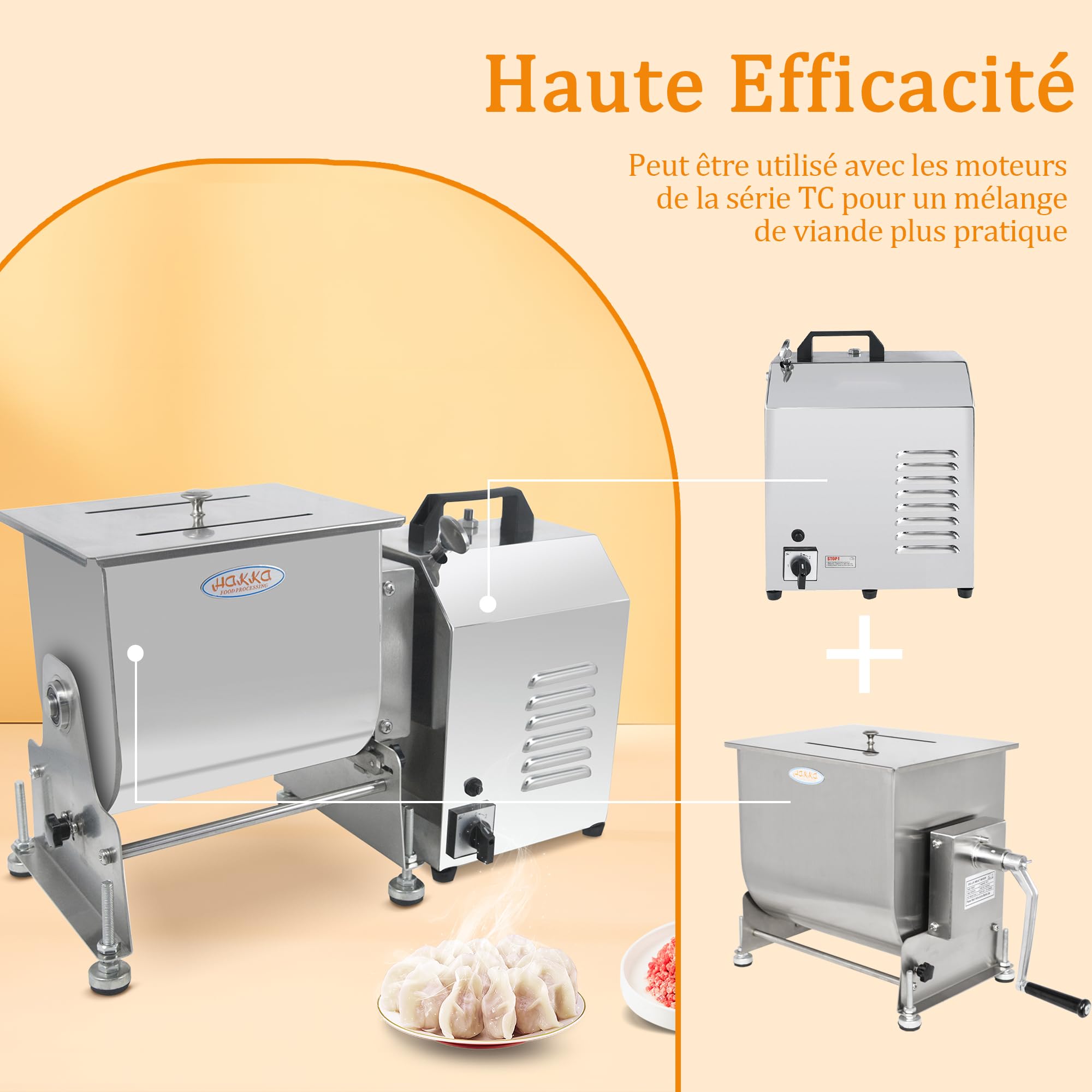 Hakka Mixeur à Viande Professionnel d'une Capacité de 30 L, Mixeur à Saucisses Inclinable, Mélangeur à Farce Manuel (25 kg Max. de Viande), Acier Inoxydable
