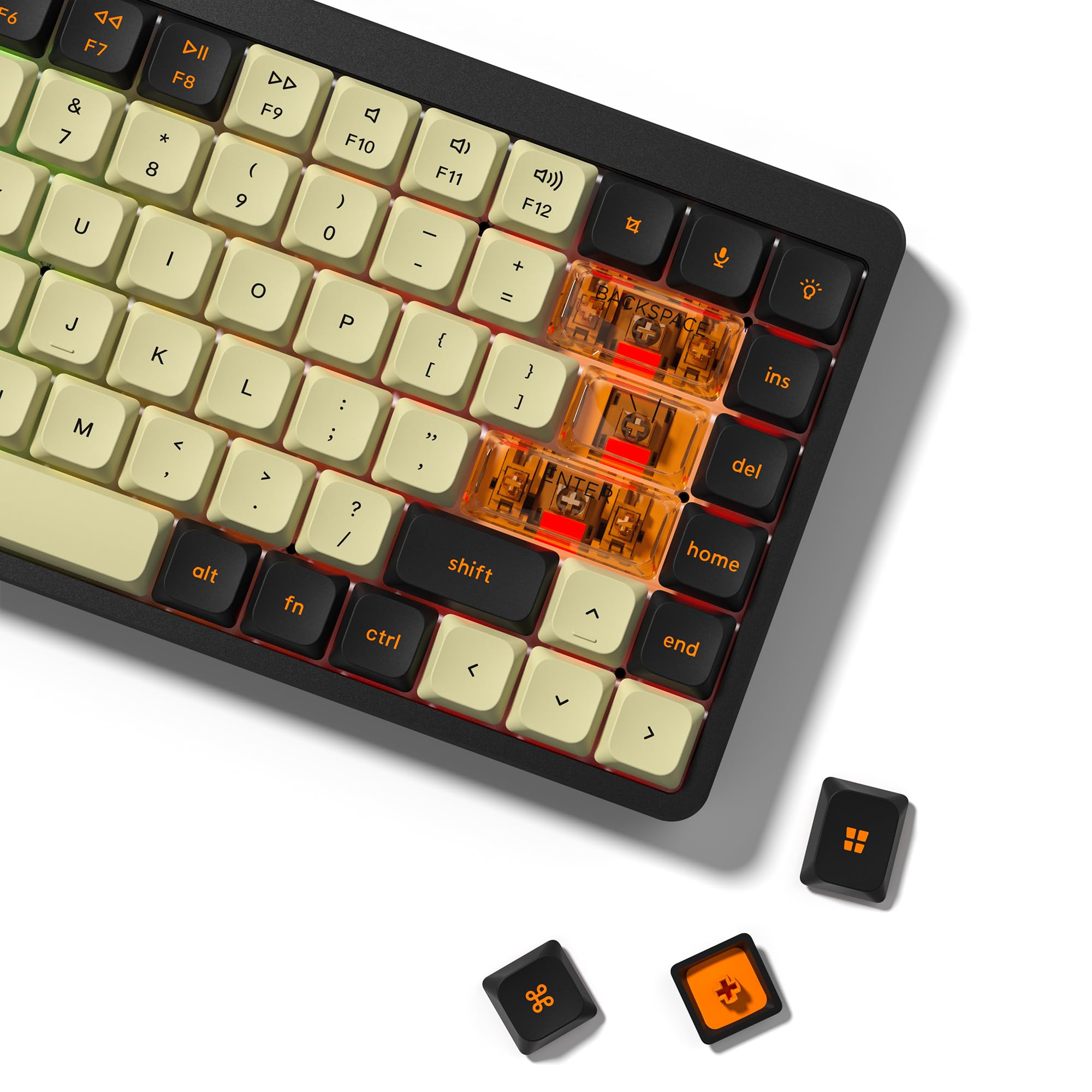 dagaladoo Low Profile keycap,Double Shot PBT keycaps 60 75 100 Percent,PC Transparent Key Cap,Beige/Dark Black/Orange Keyboard caps for Most MX Switches Mechanical Keyboard（only keycaps）-image-43