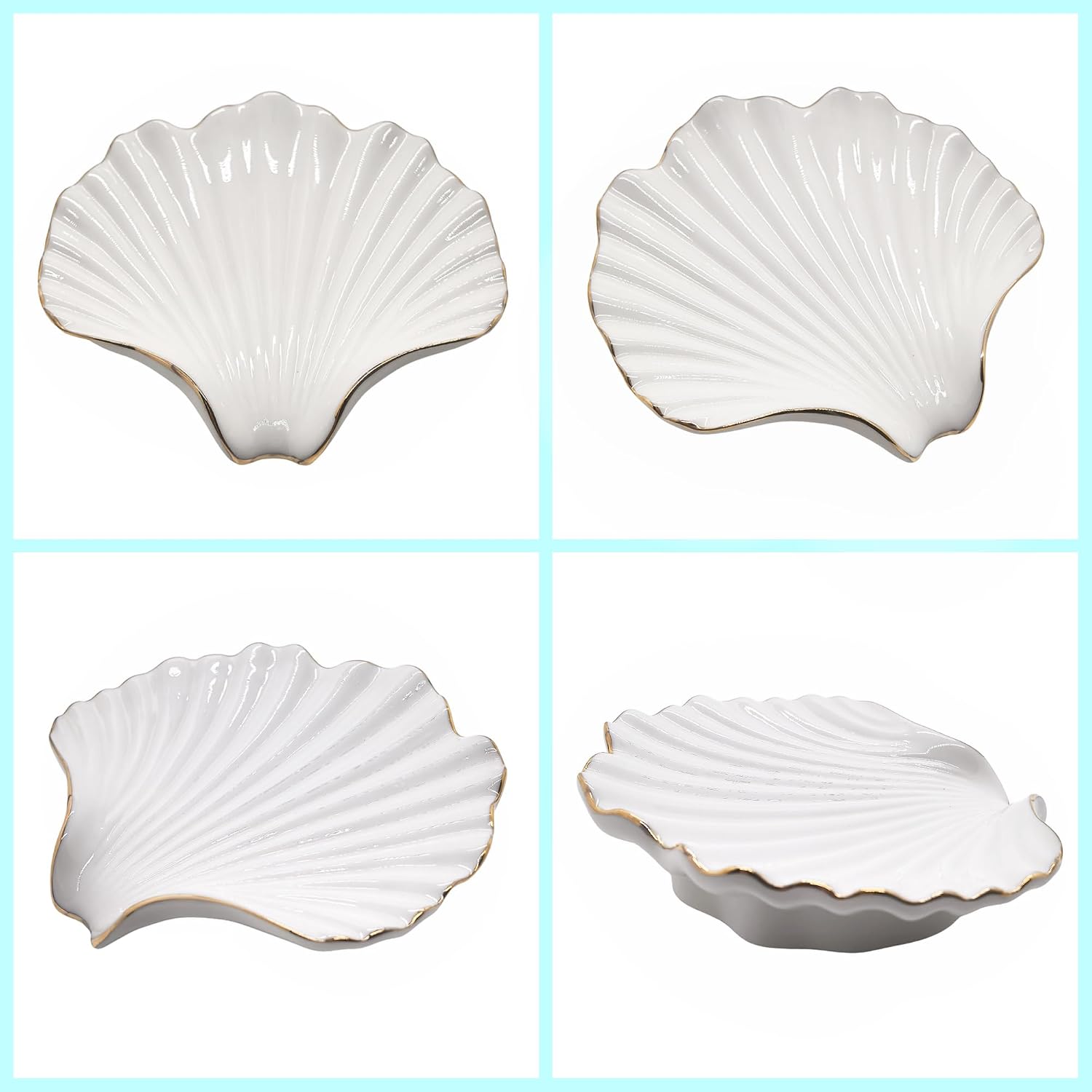 Ceramic Soap Dish Self-Draining Lotus Leaf Soap Holder Soap Saver for Bathroom,Kitchen,Sink,Bathtub(Shell White)