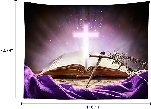 Miniatura 8 de BELECO Telón de fondo de tela de 10 x 6.5 pies con cruz de la Biblia sagrada, luz sagrada, crucifijo brillante, espinas, creencia de Dios,