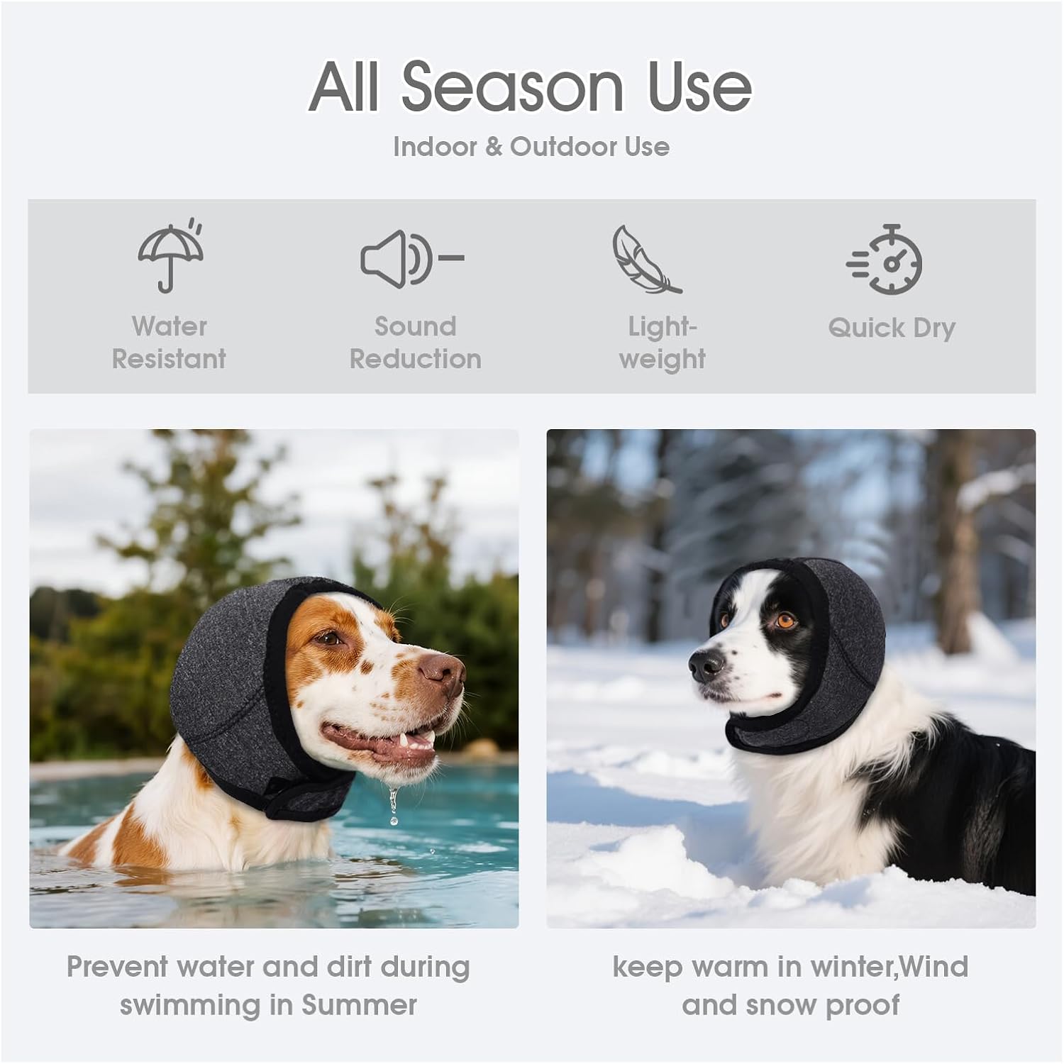 Dog Calming Hoodie,Waterproof Pet Calming Hood for Swimming Bathing,Anxiety Relief & Noise Protection,Adjustable Dog No Shake Ear Wraps for Firework,Grooming,Thunderstorms,Separation,Grey,S image 5