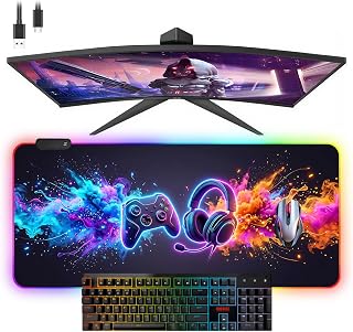 RGB Mouse Pad, Large Gaming Mousepad with LED Light Modes Mat, Non-Slip Waterproof Rubber Base Mat for Computer Keyboard Desk PC Laptop Home Office Accessories