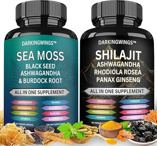 Shilajit Y Musgo Marino Combo Todo En Un Suplemento Musgo Marino 3000 mg, Aceite De Semilla Negra 2000 mg, Ashwagandha 2000 mg, Shilajit 9000 mg,