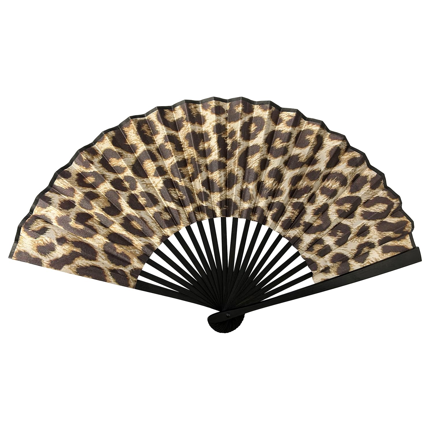 Ventaglio pieghevole per adulti, ventaglio premium per feste, discoteca, spiaggia e spettacoli Drag Queen, accessorio essenziale per rave party, idea regalo (Motivo Leopardo)