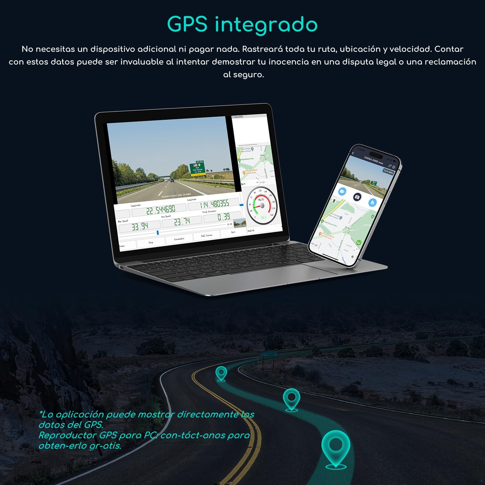 COOAU D30S 4K Dashcam con GPS, Wi-Fi, Frontal Interior, Doble Dash CAM Coche 2.5K 1080P, Nocturna, Supercondensador, Sensor G, Modo de Estacionamiento y Grabación en Bucle
