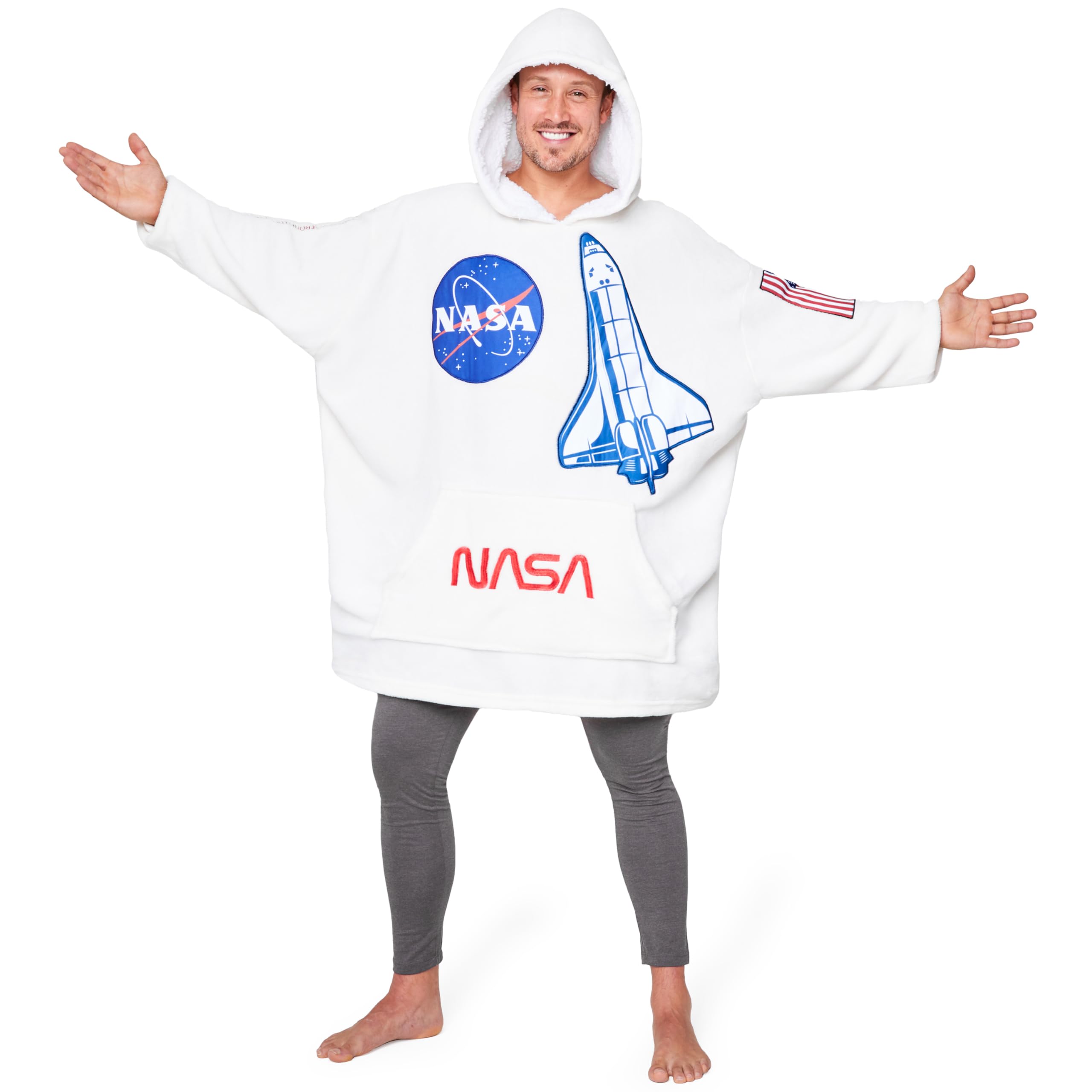 NasaBlanket Hoodie for Men, Women, Teenagers - Cosy Oversized Fleece Hoodie One Size Sherpa Hood, Official Merchandise White