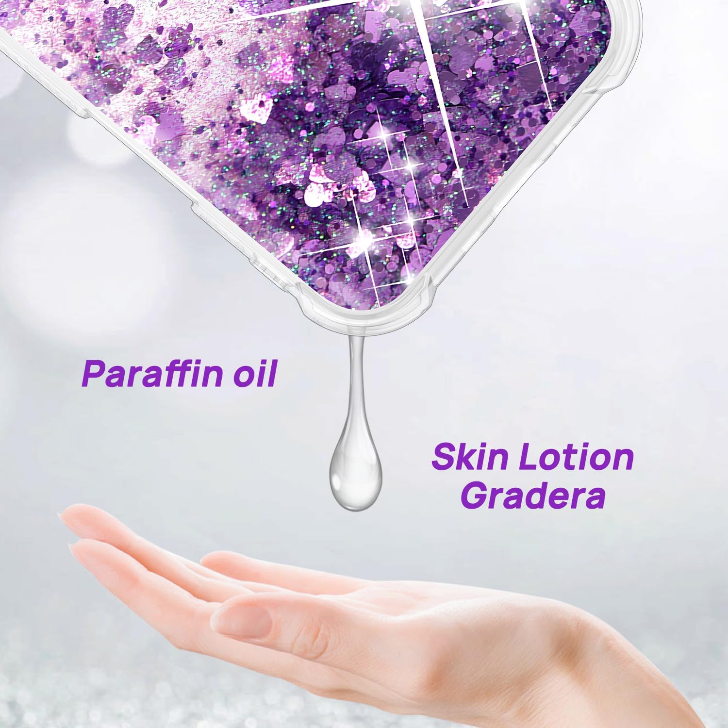 ANSHOW Case Compatible with iPhone 17 Pro Max, Shockproof Clear TPU Phone Glitter Case with 1 Screen Protector, Bling Glitters Case for Women, Purple - Image 3