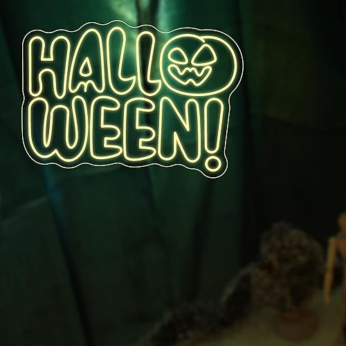 Miniatura 3 de Decoraciones de Halloween para exteriores e interiores, letreros de neón de Halloween, calabaza, luz de neón grande regulable de 23 x 17 pulgadas,