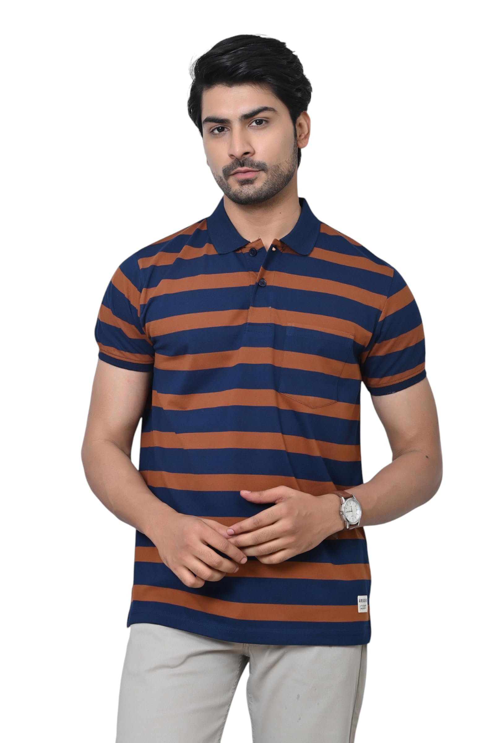 Men Polo Neck Stripes Half Sleeves T-Shirt-image-37