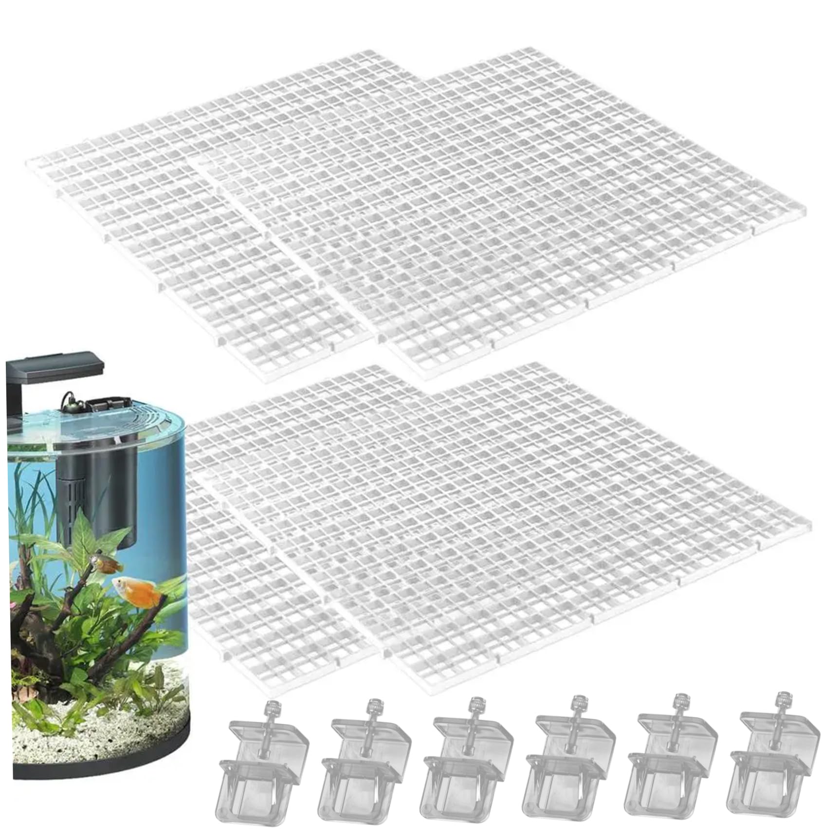 Xjklbyq 4 Lids & 6 Clamps 4Pcs Aquarium Lid,Fish Tank Lid,Aquarium Lid Hood Fish Tank Top Cover Terrarium Lid Plastic Grid Panel Egg Crate Grate 6 Aquarium Glass Cover Board Clip