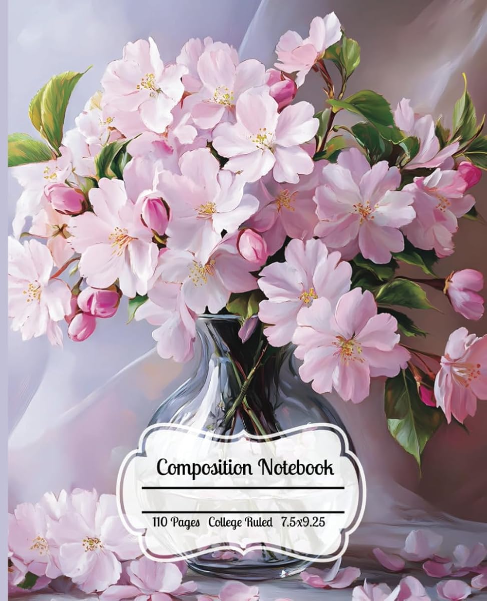 Sakura Blossom Composition Notebook: Floral Themed Book, 110 Pages, College Ruled, 7.5x9.25