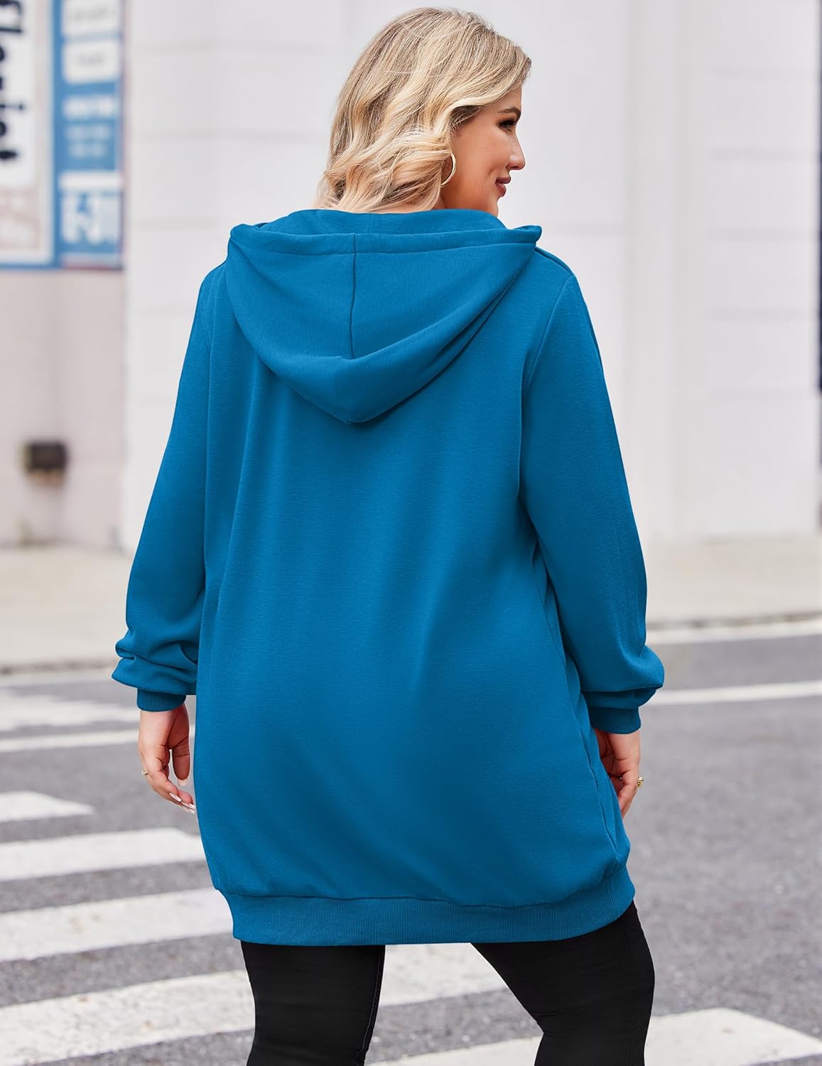 IN'VOLAND Women Plus Size Zip Up Hoodies Long Sleeve Tunic Sweatshirt Long Fleece Hoodie Jacket with Pockets - Image 6