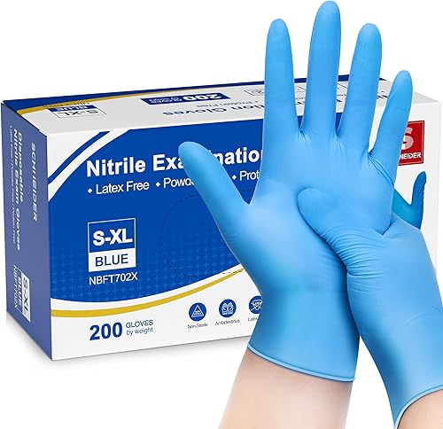 Miniatura 10 de Schneider Guantes de examen de nitrilo, azul, 4 mil, sin polvo, sin látex, para examen médico, limpieza y preparación de alimentos, no estériles