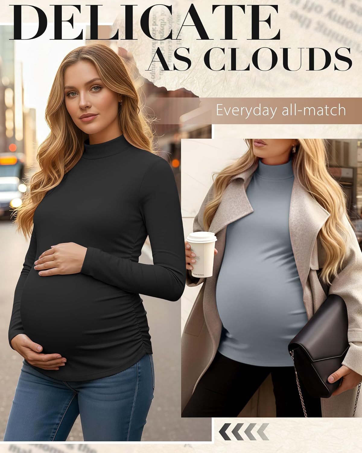 Riyiper 4 Pack Women's Maternity Turtleneck Shirts Long Sleeve Pregnancy Tops Ruched Sides Pregnant Tees Mama Clothes - Image 5