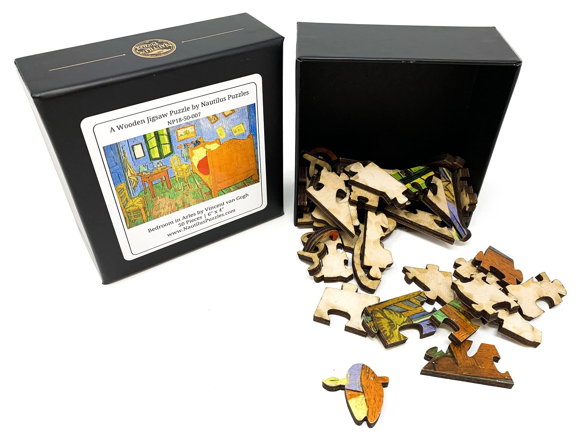 Mini Wooden Jigsaw Puzzle for Adults- Bedroom in Arles by Vincent Van Gogh - 50 Pieces by Nautilus Puzzles - Image 3