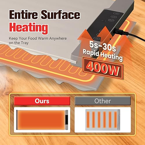 Miniatura 4 de Tapete de calentamiento para alimentos extra grande 35.4 x 13.4 pulgadas, 7 ajustes de temperatura, temporizador de 8 horas, calentamiento rápido de