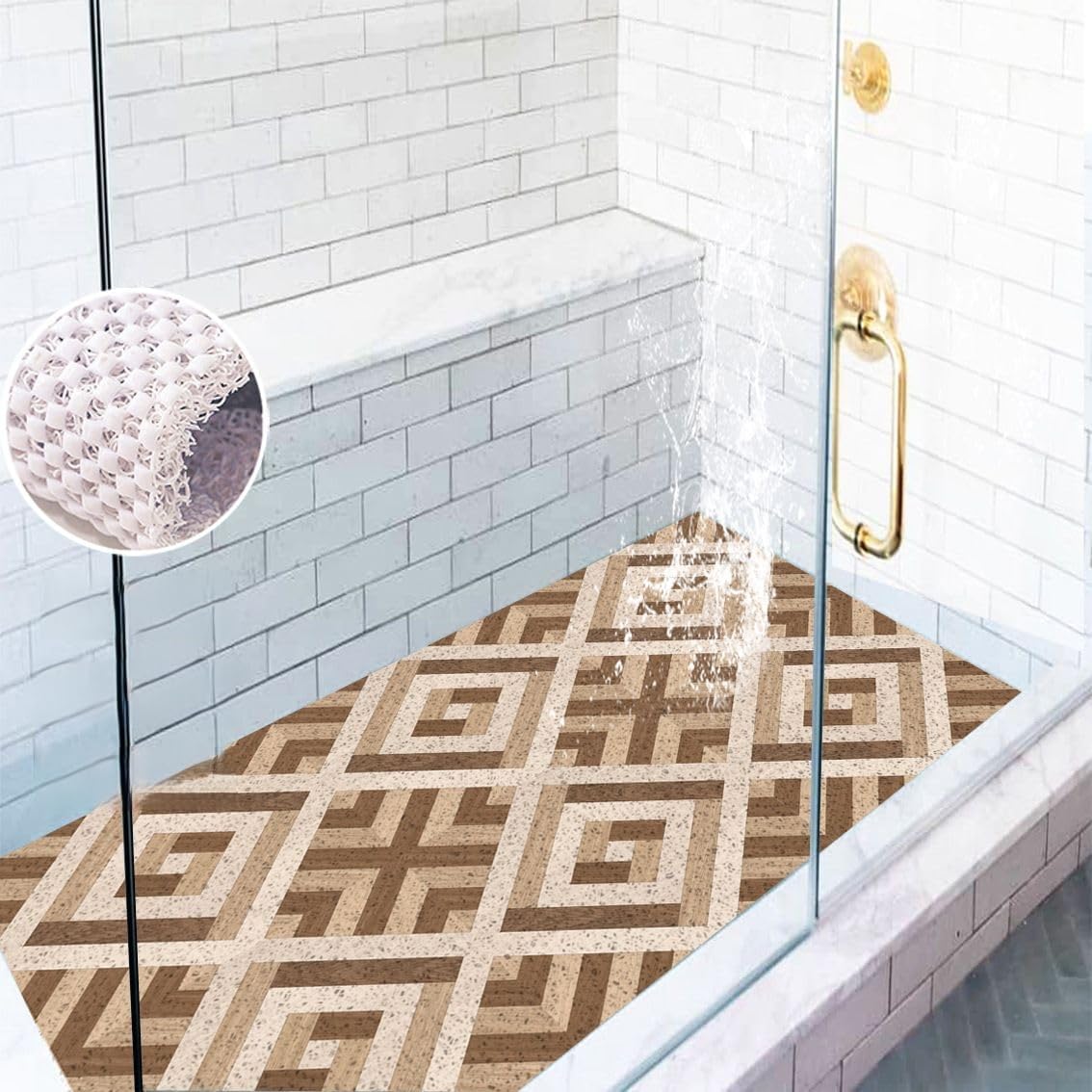Alfombrilla de Ducha Antideslizante Alfombra Ducha – Efecto Teja y rápido(Khaki,60X90cm)