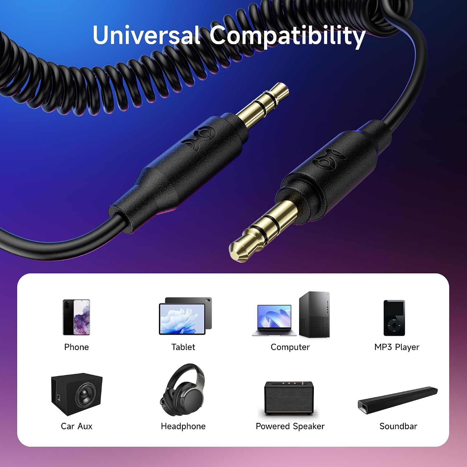 Cable Matters 2-Pack Coiled 3.5mm Male to Male Stereo Audio Cable - Stretches from 2 to 4 Feet