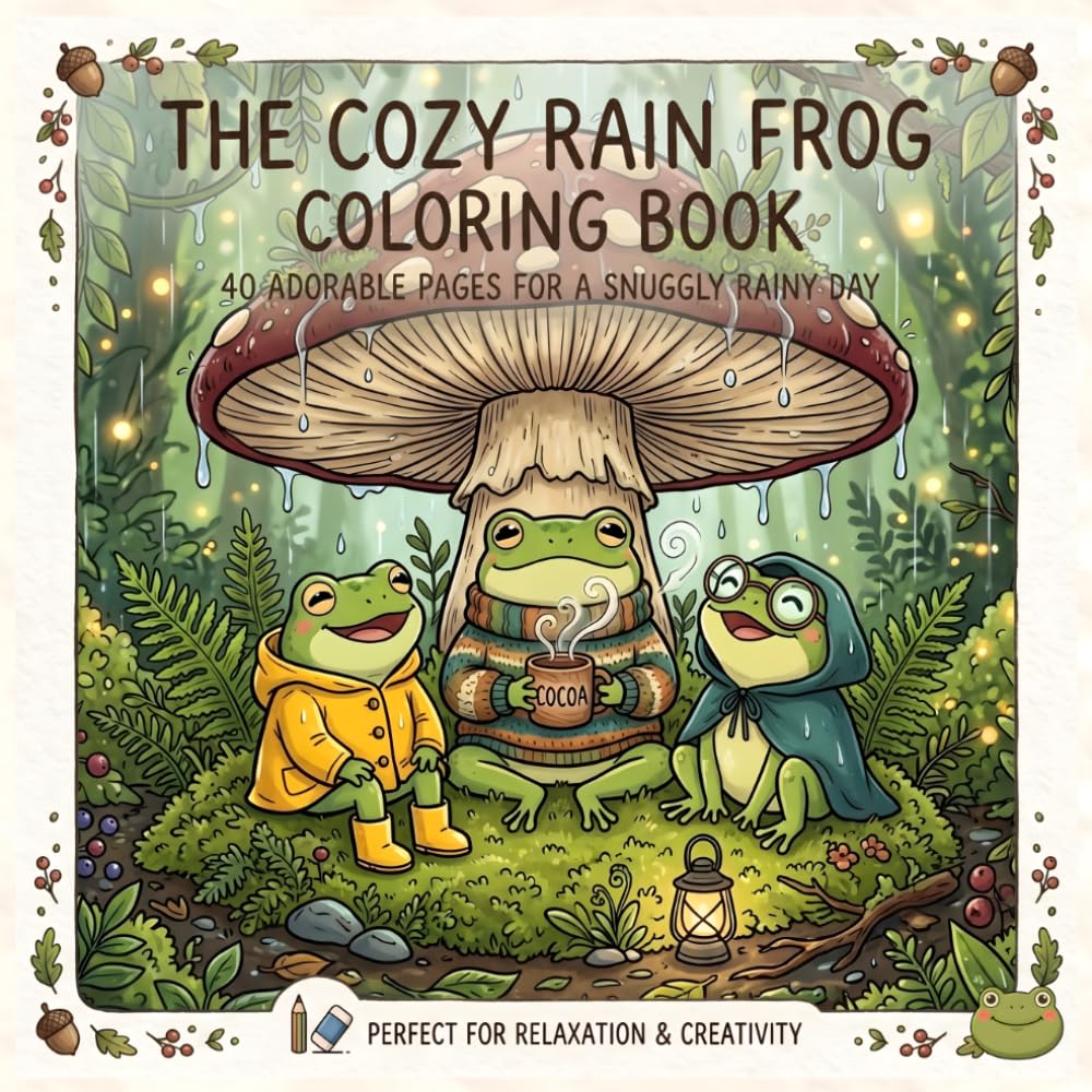 The Cozy Rain Frog Coloring Book: 40 Adorable Pages For A Snuggly Rainy Day (The Cute and Cozy Animal Coloring Book Series)