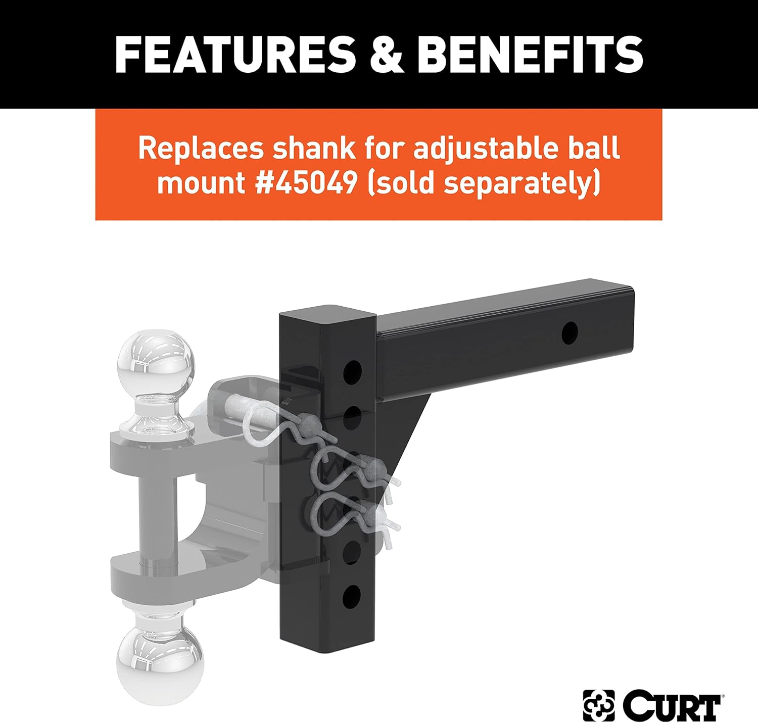 CURT 45059 Replacement Shank for Adjustable Trailer Hitch Ball Mount #45799 or #45049, Fits 2-Inch Receiver